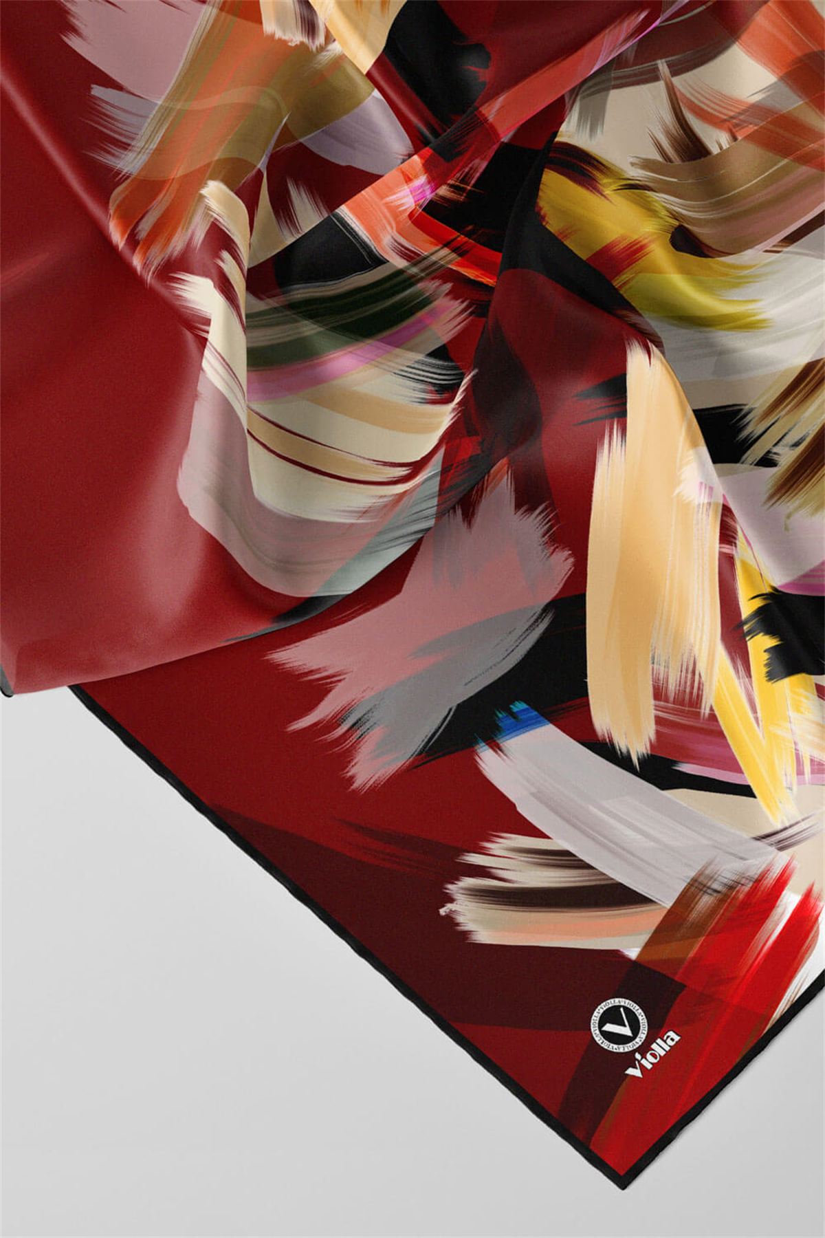 Twill Fırça Desenli Bordo Renkli 90x90 Eşarp (İpek İçermez) Kenar Dikiş Şekli El Dikişli