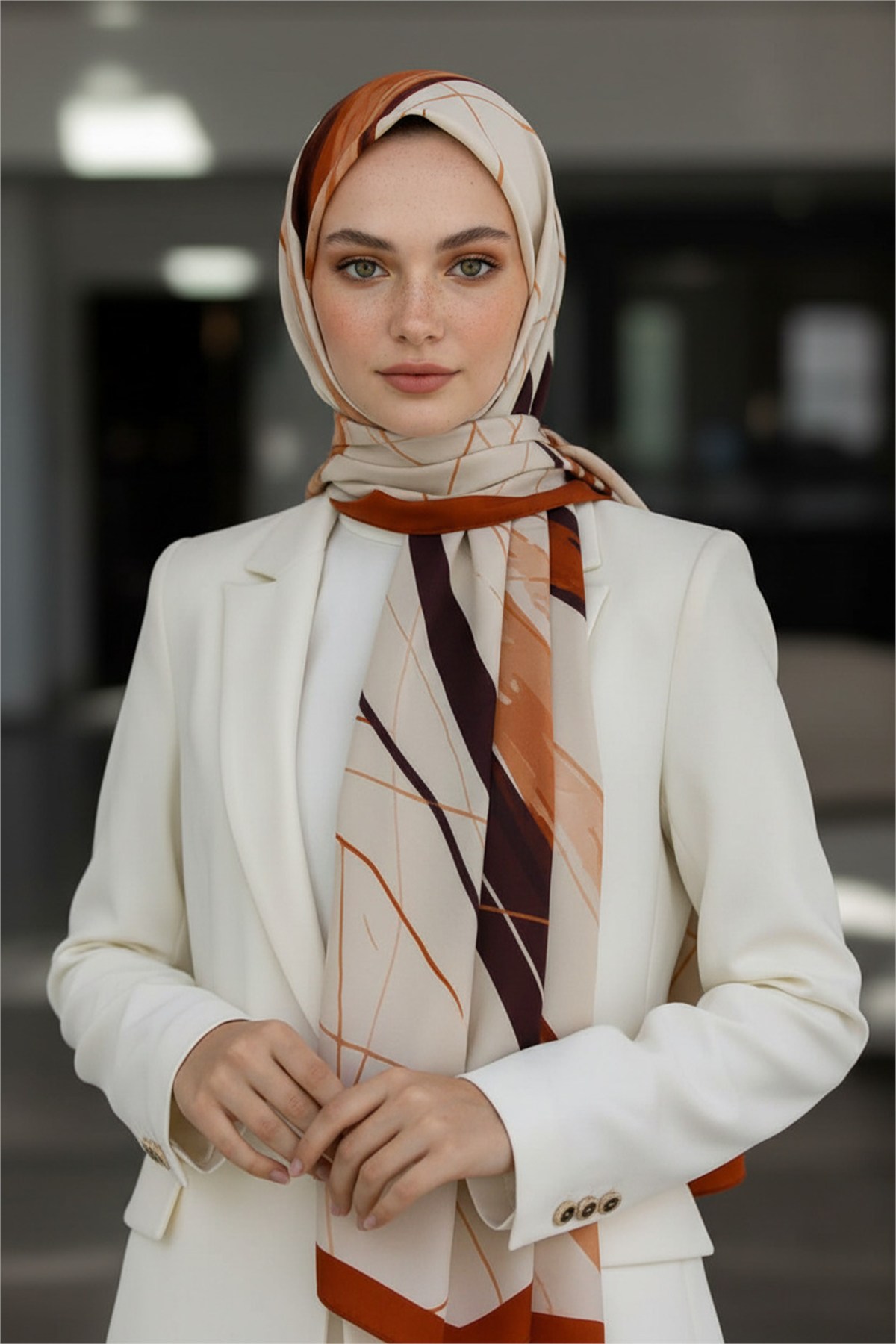 KREP ÇİZGİ DESENLİ TABA RENKLİ 75X195 KIRIŞMAZ ŞAL