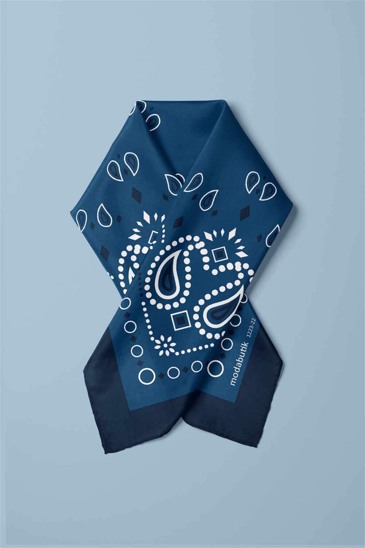 Kadın Mavi Etnik Desenli 50x50 Bandana HYL DG01223-22