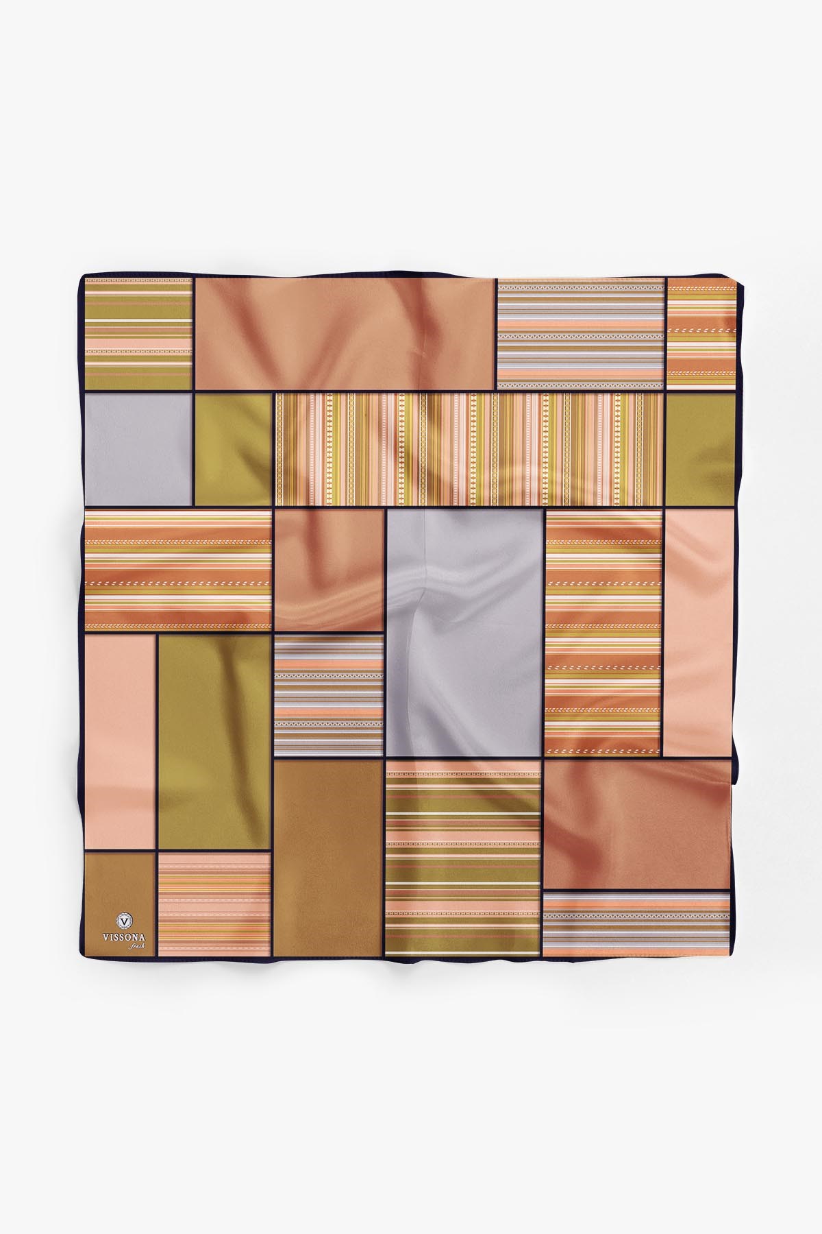 %100 İpek Kadın Geometrik Desenli Bandana 80x80