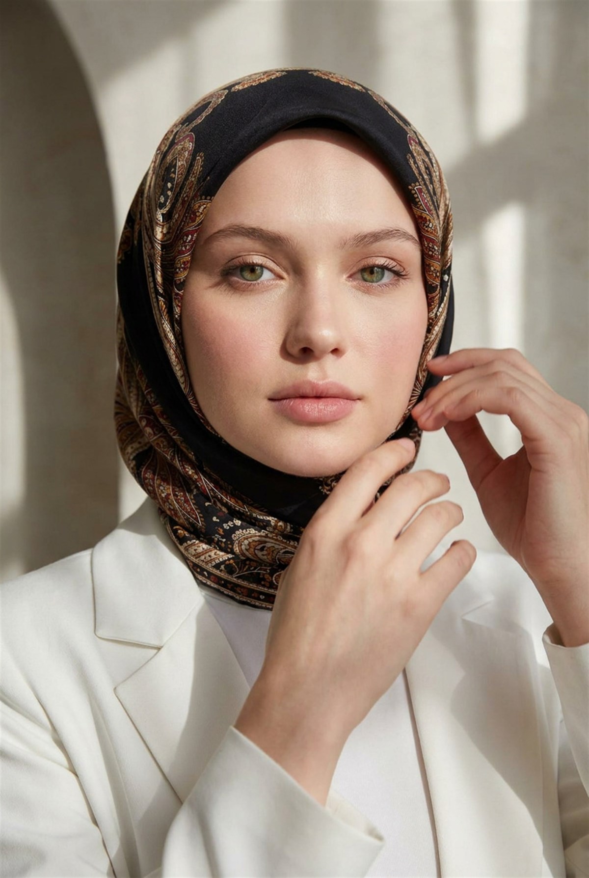 %100 Twill İpek Şal Desenli Siyah - Bordo Renkli 90x90 Eşarp Dikim Şekli : El Dikişi