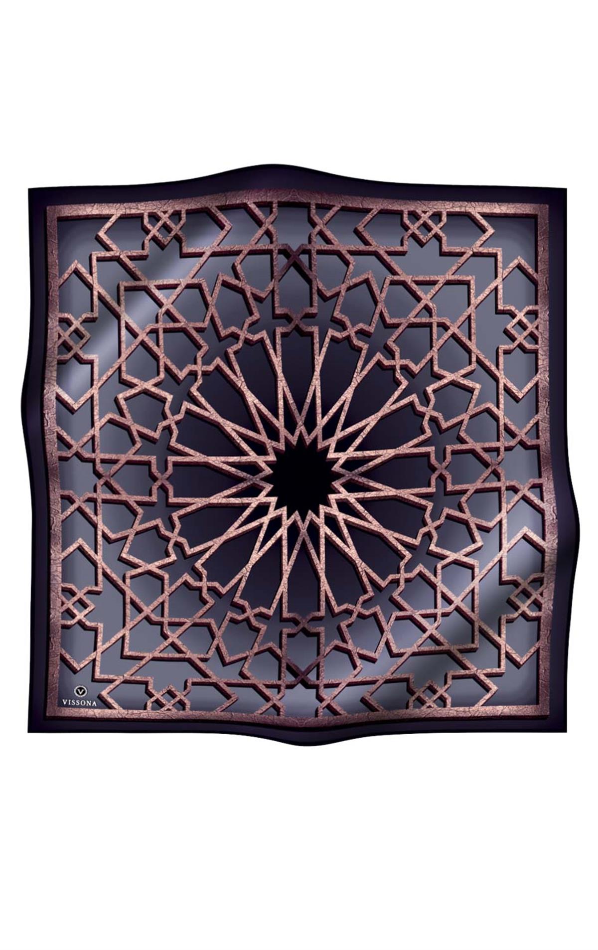 %100 Twill Türk Motifi  Desenli Gri Renkli 90x90 Eşarp Dikim Şekli: El Dikişi