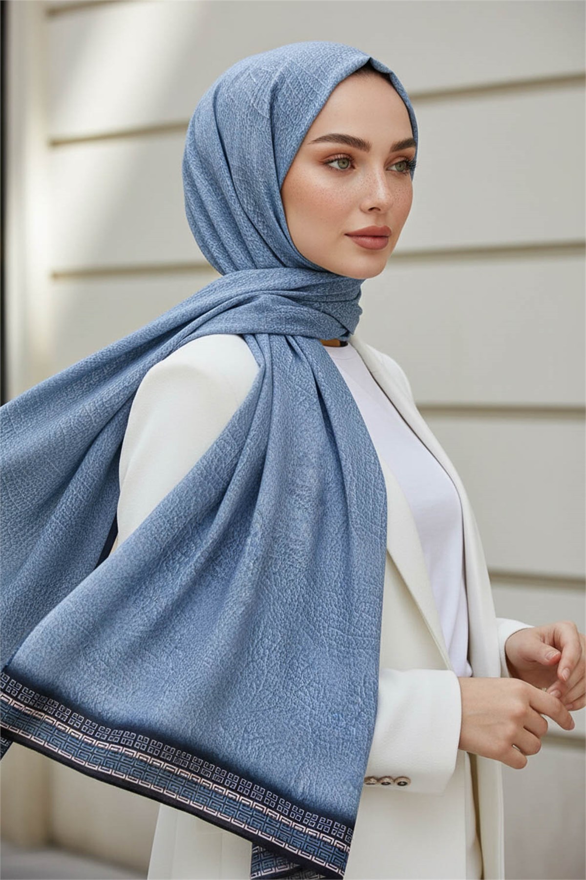 KREP DESENLİ BEBE MAVİSİ RENKLİ 75X195 KIRIŞMAZ ŞAL