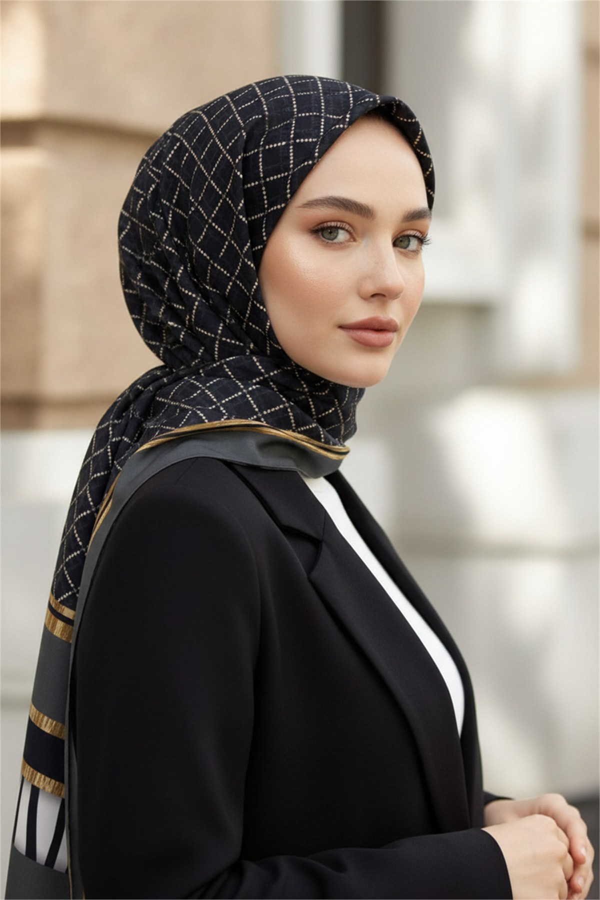 KREP ZEBRALI BAKLAVA DESENLİ GRİ RENKLİ 75X195 KIRIŞMAZ ŞAL