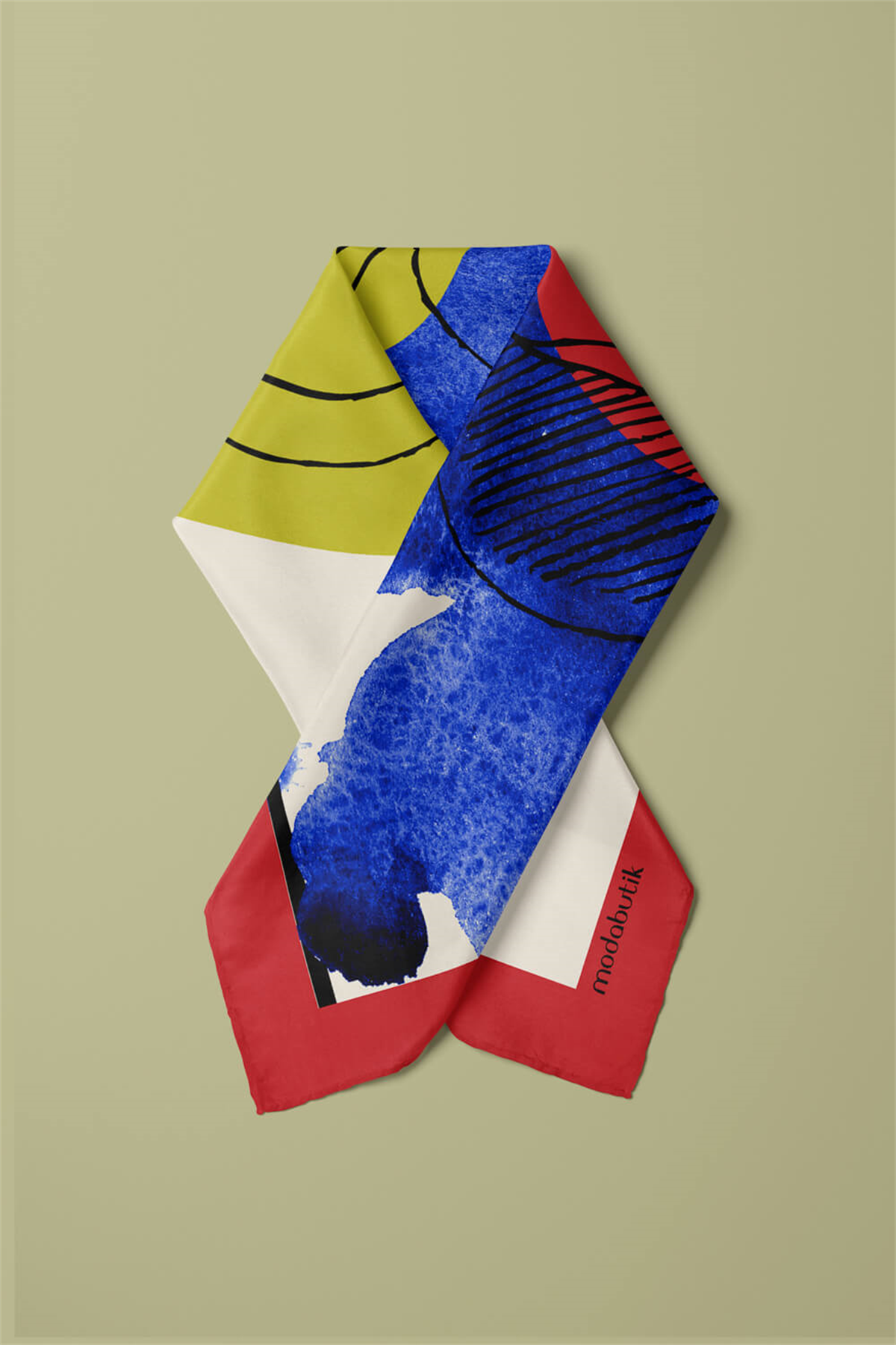 V12 Kadın Portre Desenli Bandana 50x50 Gri Mavi DG0489-22