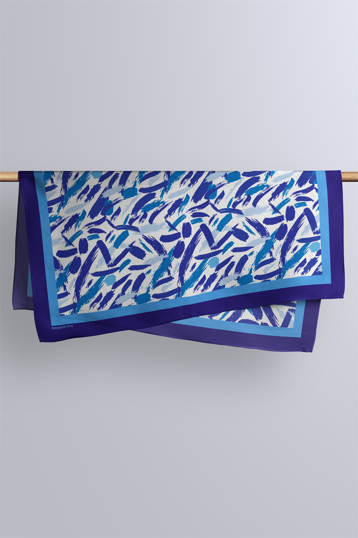 F27 Kadın Mavi Yağlı Boya Desenli 50x50 Bandana HYL DG0741-22