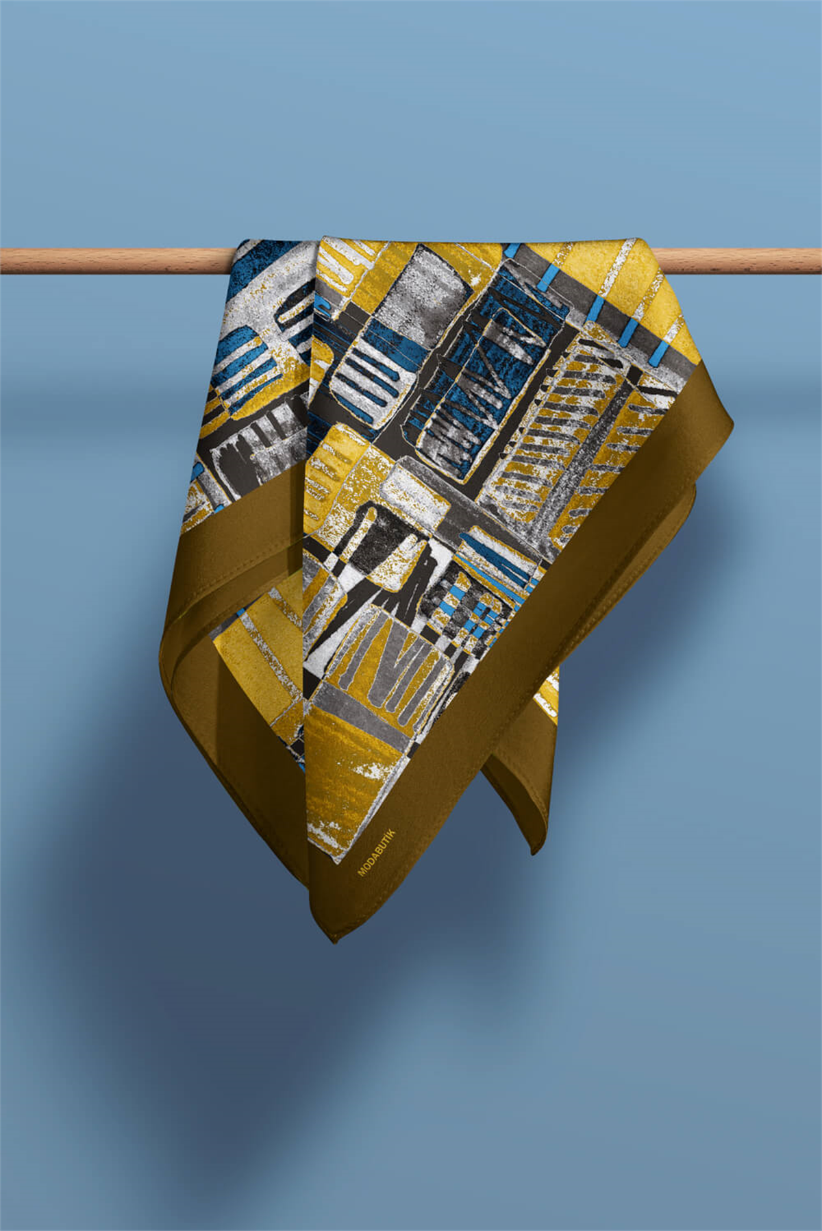 Z77 Kadın Egzotik Desenli Bandana 50x50 Sarı Mavi Gri DG0488-22