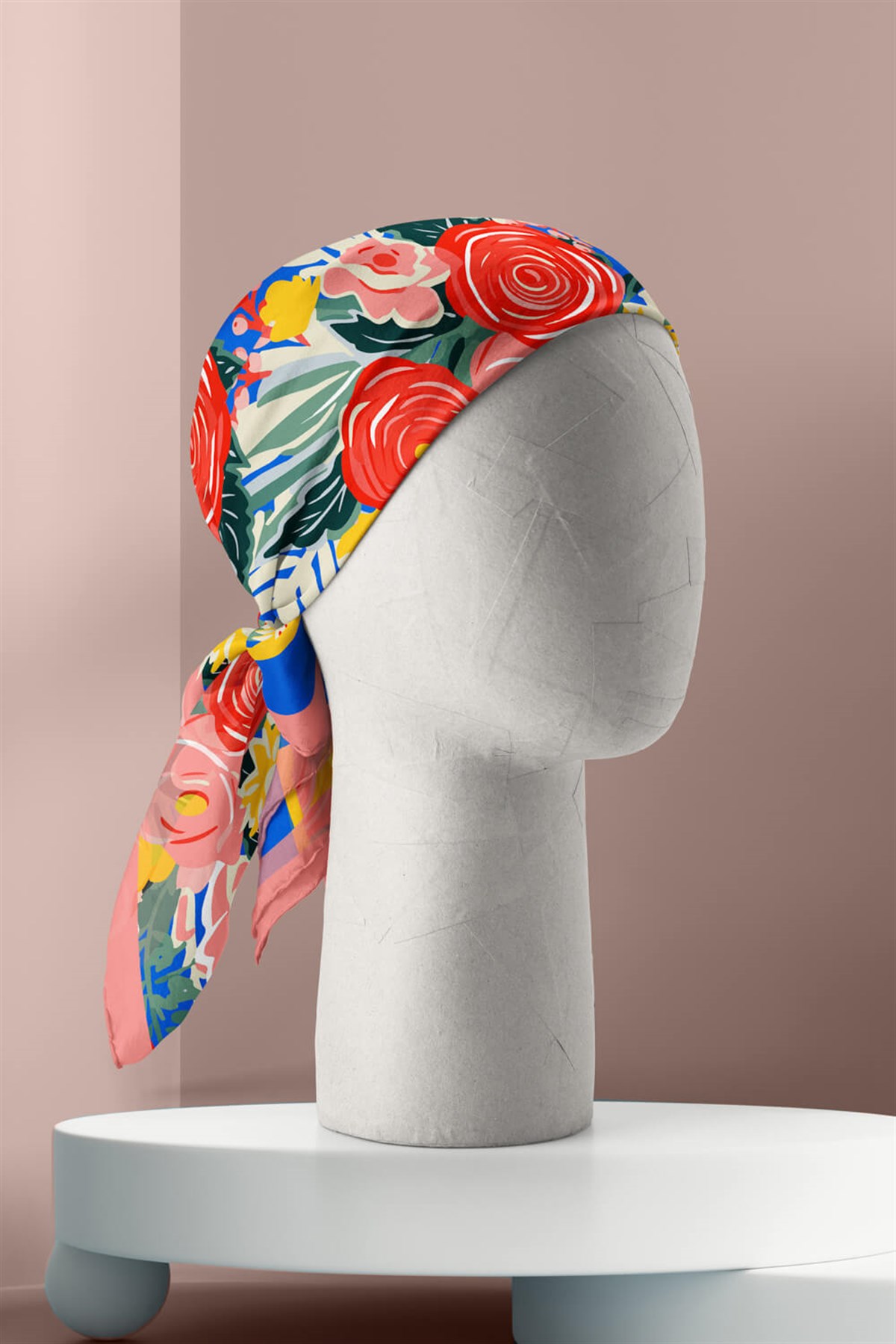 Vissona Gül Desenli İpek Bandana