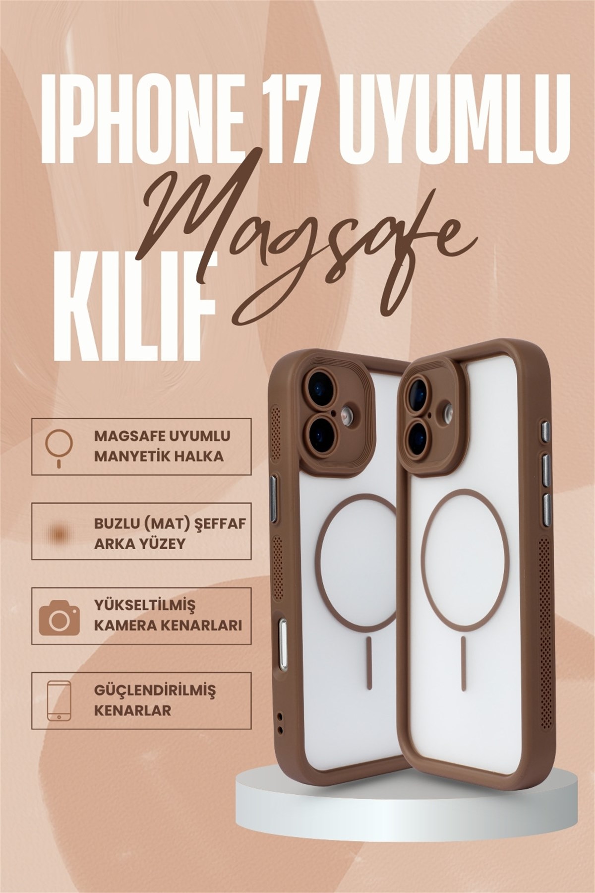 iPhone 17 Kılıf – Kamera Korumalı – MagSafe Uyumlu – Haki Renk – Mat Silikon Telefon Kılıfı
