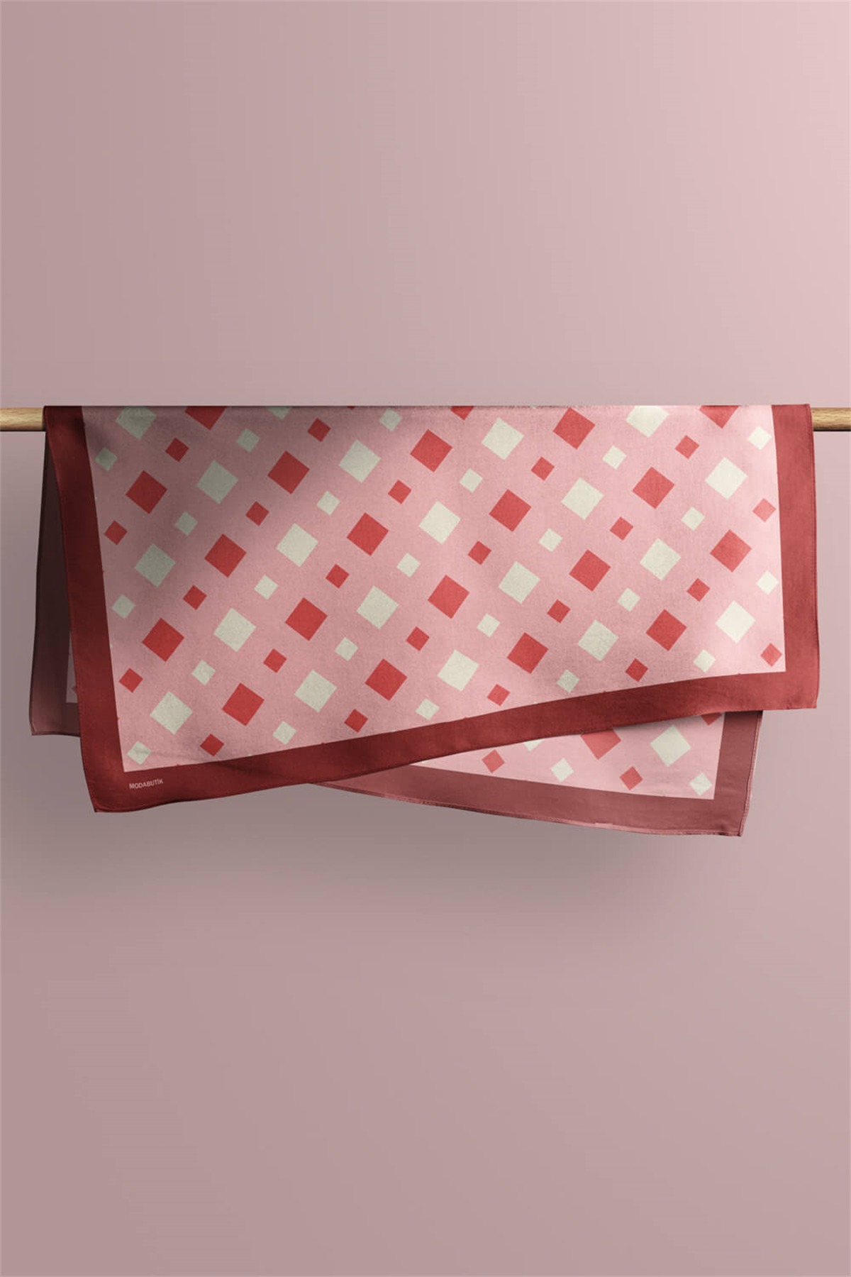 D44 Kadın Kareli Desenli Bandana 50x50 Kırmızı DG0281-22