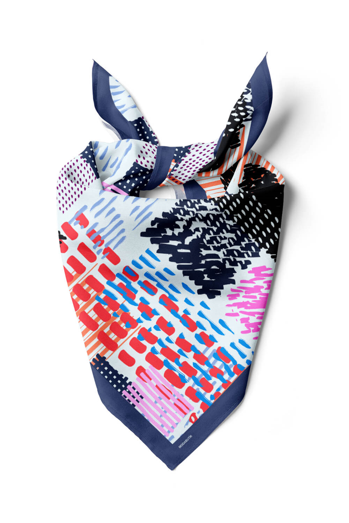 D76 Kadın Egzotik Desenli Bandana 50x50 Kırmızı Siyah DG0434-22