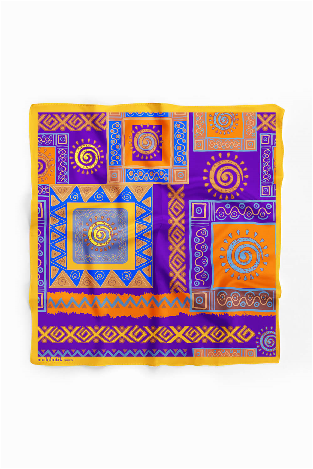 B83 Kadın Etnik Desenli Bandana 50x50 Mor DG0260-22 Snz
