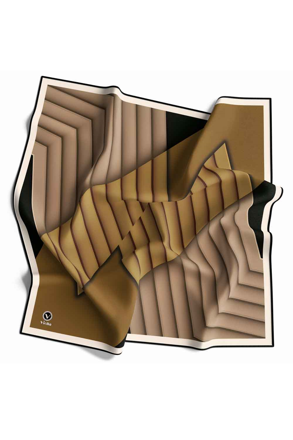 Rayon Zikzak Çizgi Desenli Hardal Renkli 90x90 Eşarp (İpek İçermez) Dikim Şekli : El Dikişi