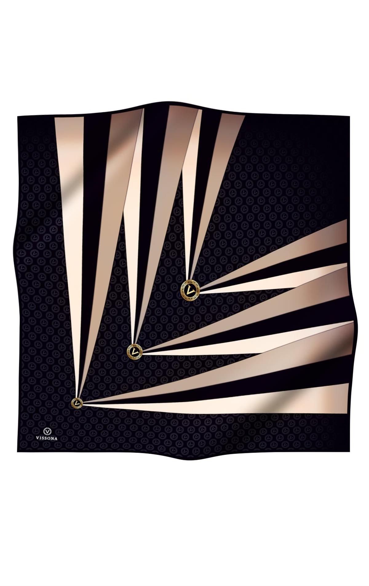 %100 Twill İpek Monogram Ve Geometrik Desenli Siyah - Krem Renkli 90x90 Eşarp Dikim Şekli : El Dikişi