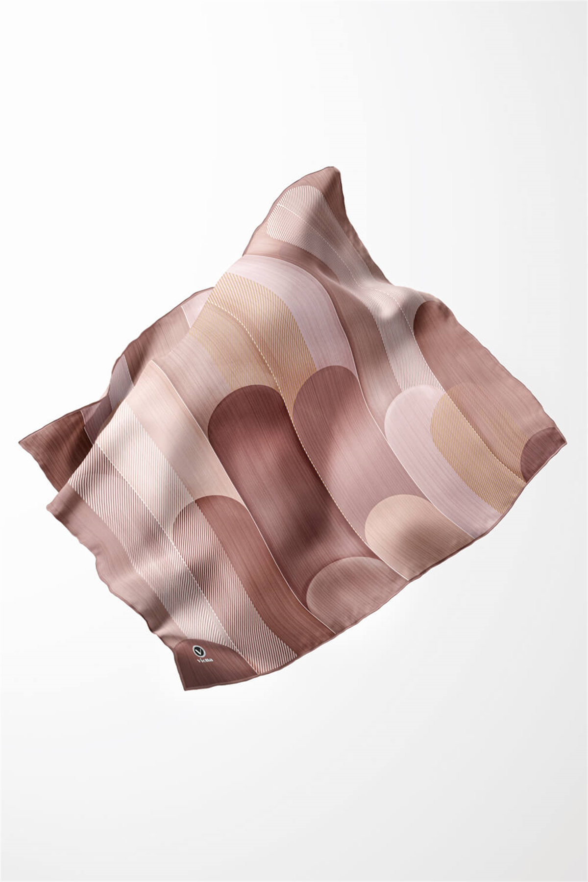 Twill Geometrik Desenli Somon Renkli 90x90 Eşarp (İpek İçermez) Kenar Dikiş Şekli El Dikişli