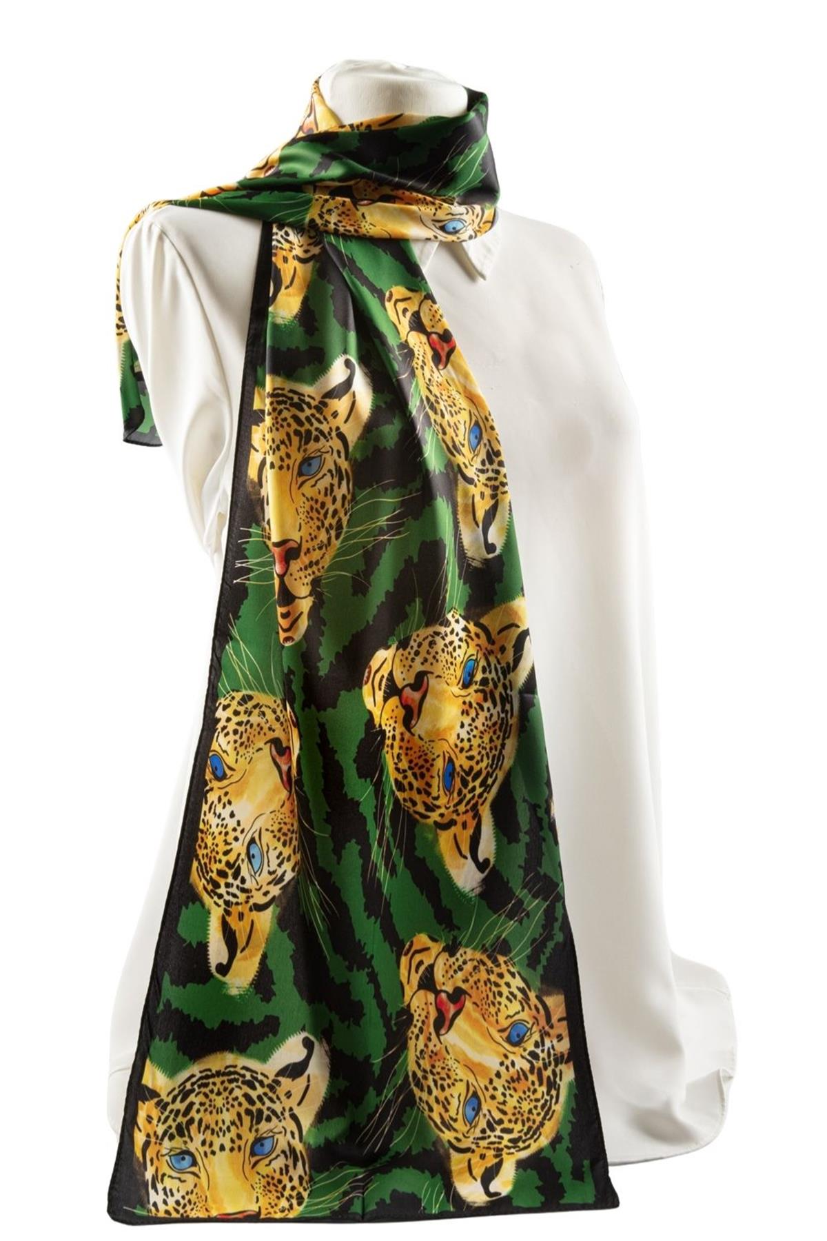 I45 Modabutik Kaplanlı Zebra Desenli Zümrüt Yeşili Fular