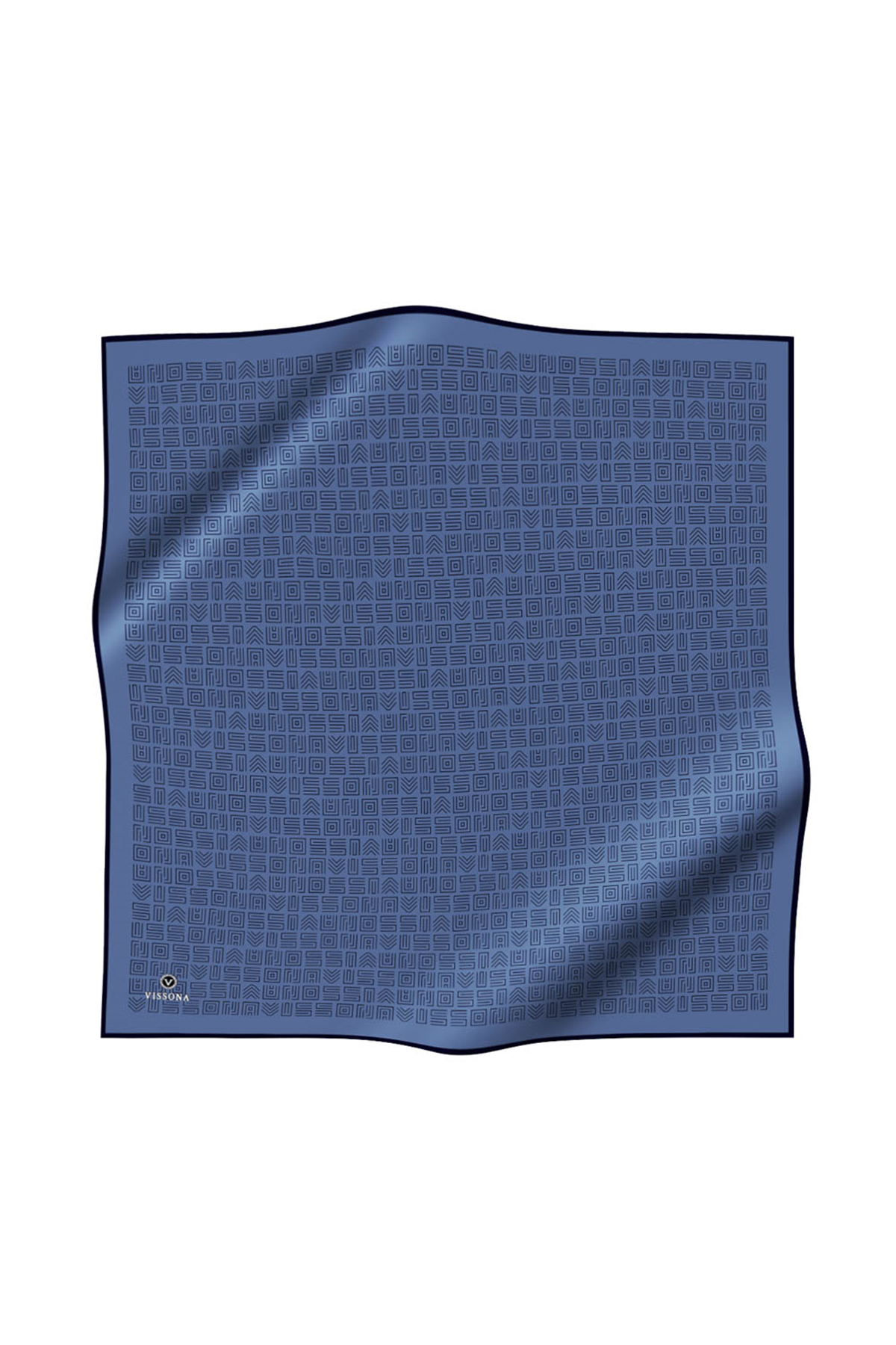 %57 İPEK %43 VİSKON Twill İpek Etnik Motif Desenli İndigo - Lacivert Renkli 90x90 Eşarp Dikim Şekli : El Dikişi