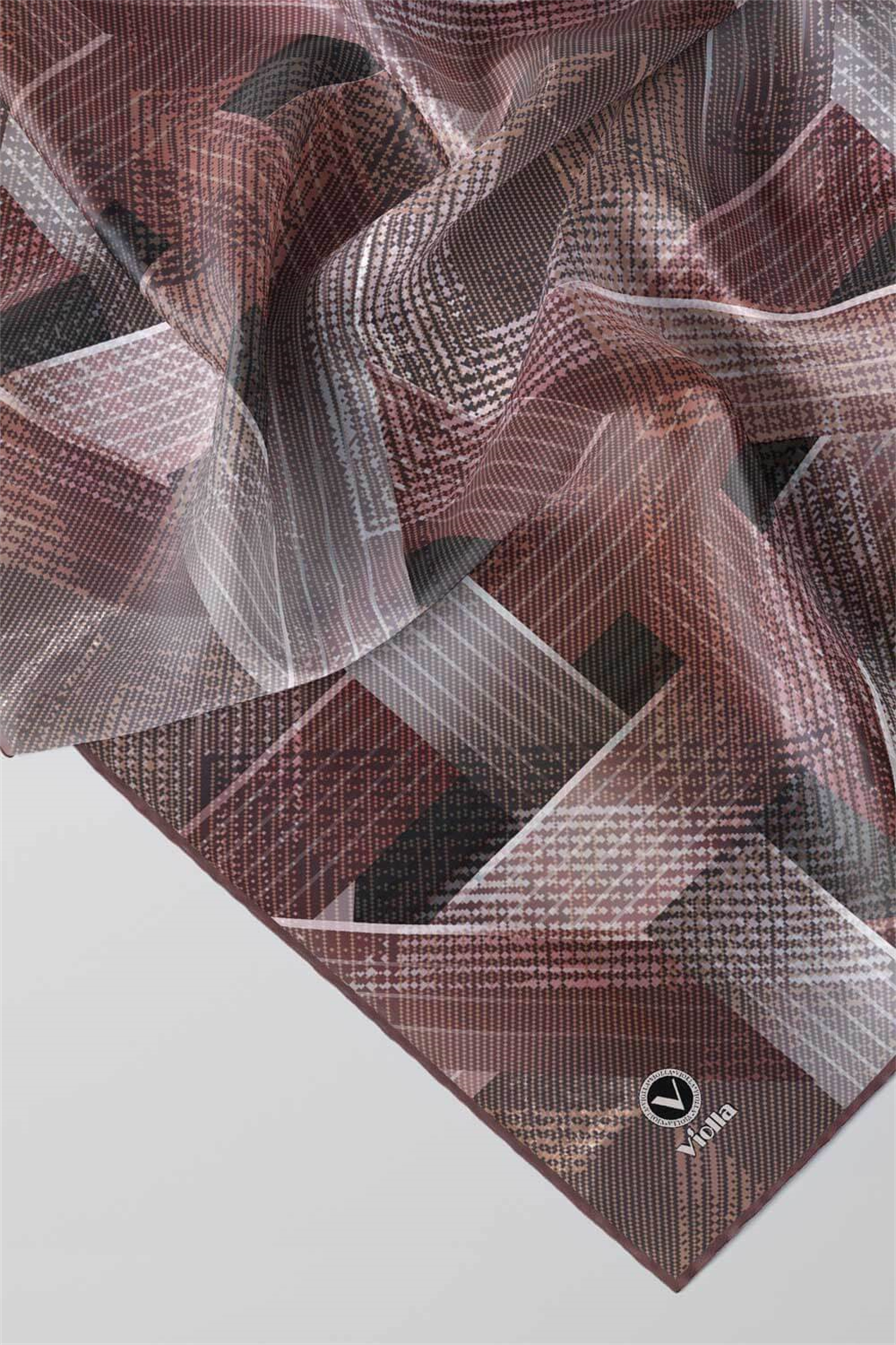 Twill Dokulu Geometrik Desenli Pudra Renkli 90x90 Eşarp (İpek İçermez) Kenar Dikiş Şekli El Dikişli