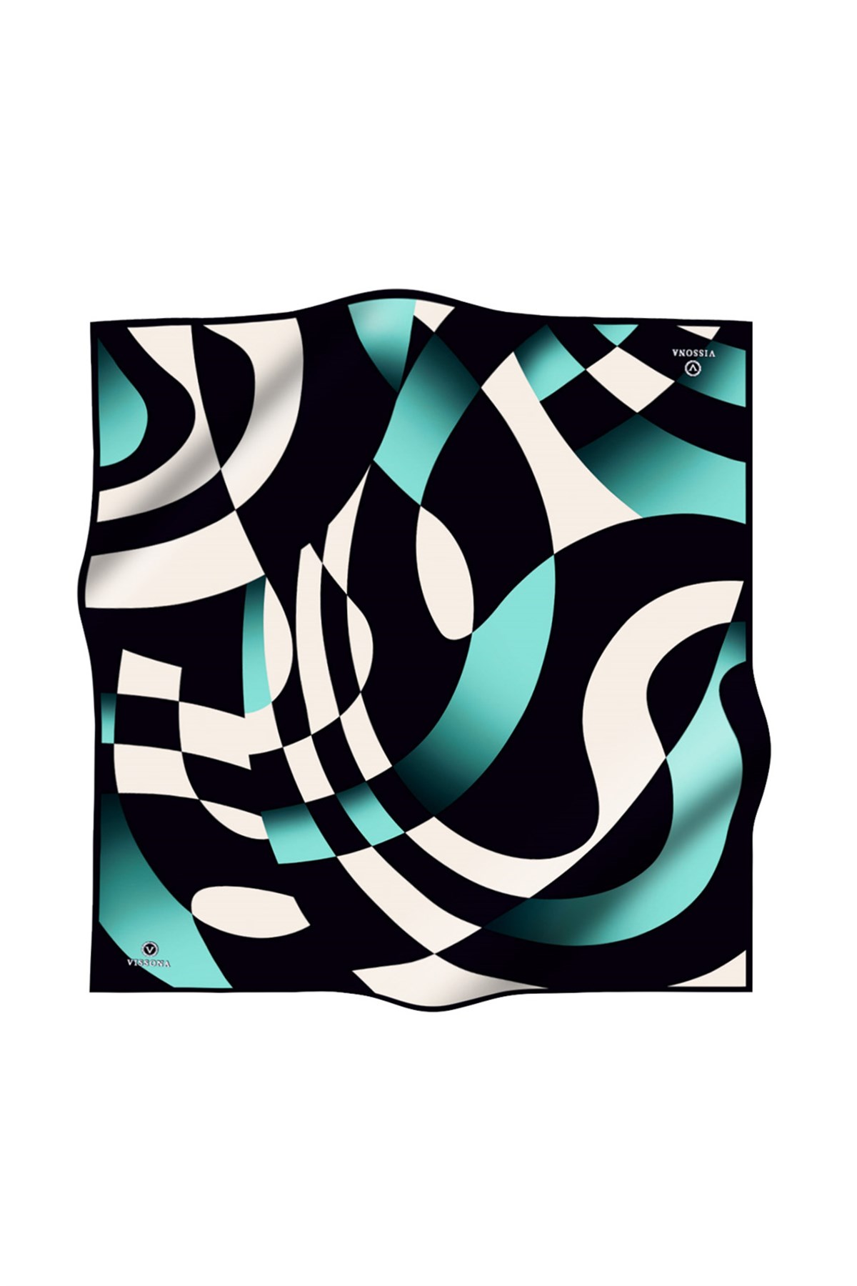 %100 Twill İpek Geometrik Desenli Mint Yeşili Renkli 90x90 Eşarp Dikim Şekli : El Dikişi