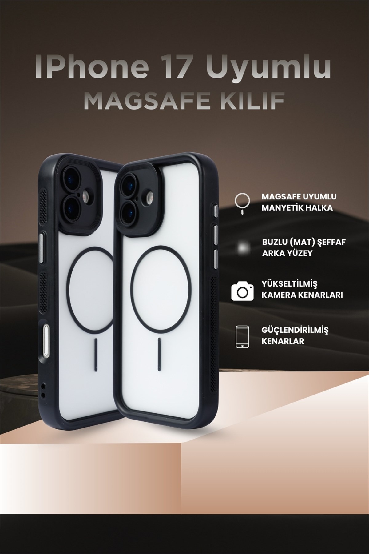 iPhone 17 Kılıf – Kamera Korumalı – MagSafe Uyumlu – Siyah Renk – Mat Silikon Telefon Kılıfı