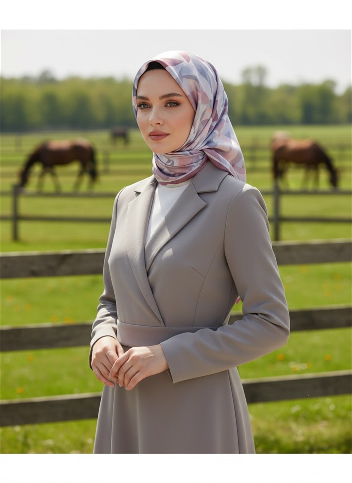 %100 Twill İpek Çiçek Desenli Pudra - Bebe Mavisi Renkli 90x90 Eşarp Dikim Şekli : El Dikişi