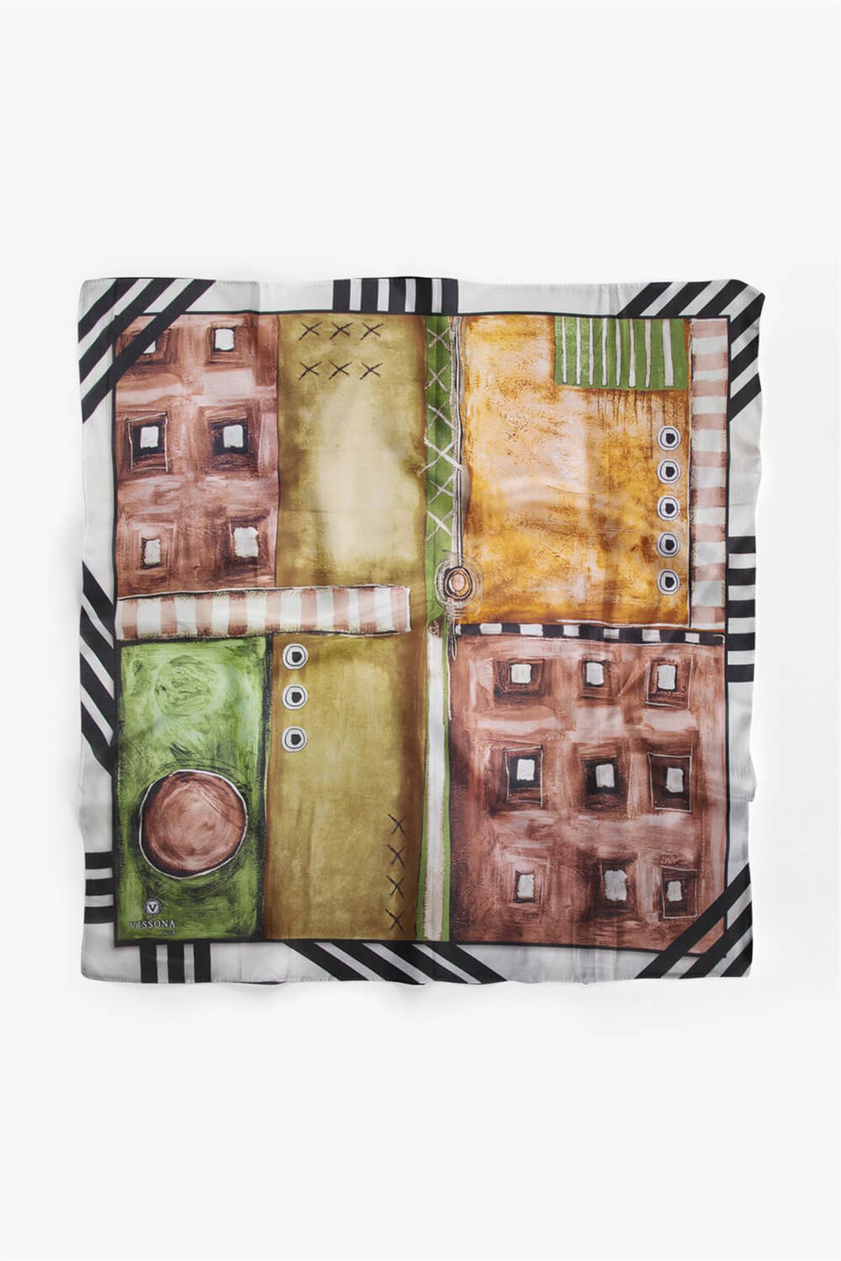 %100 İpek Kadın Desenli Bandana 80x80