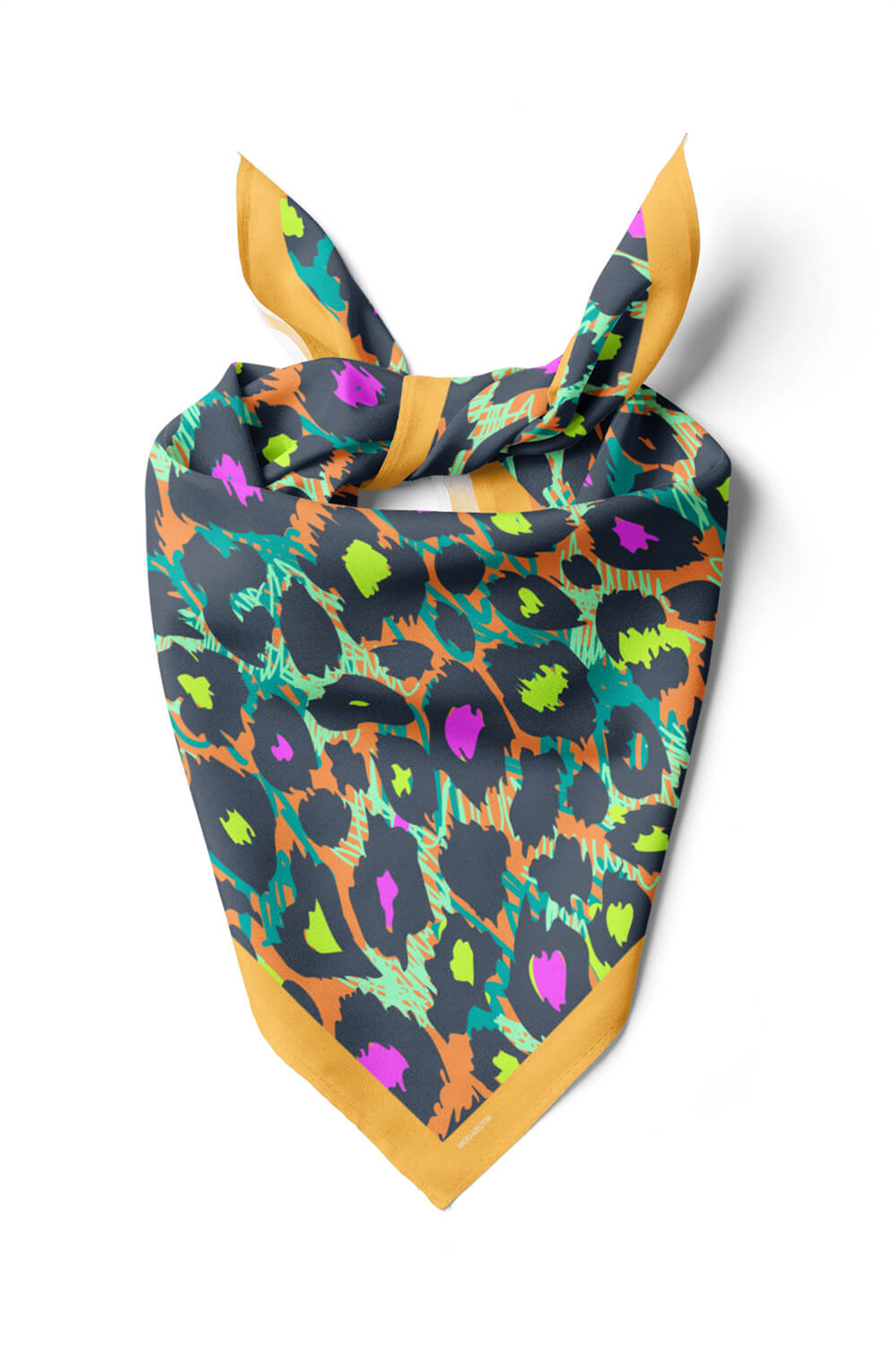 Z93 Kadın Yağlı Boya Desenli Bandana 50x50 Sarı Mavi DG0271-22 Snz