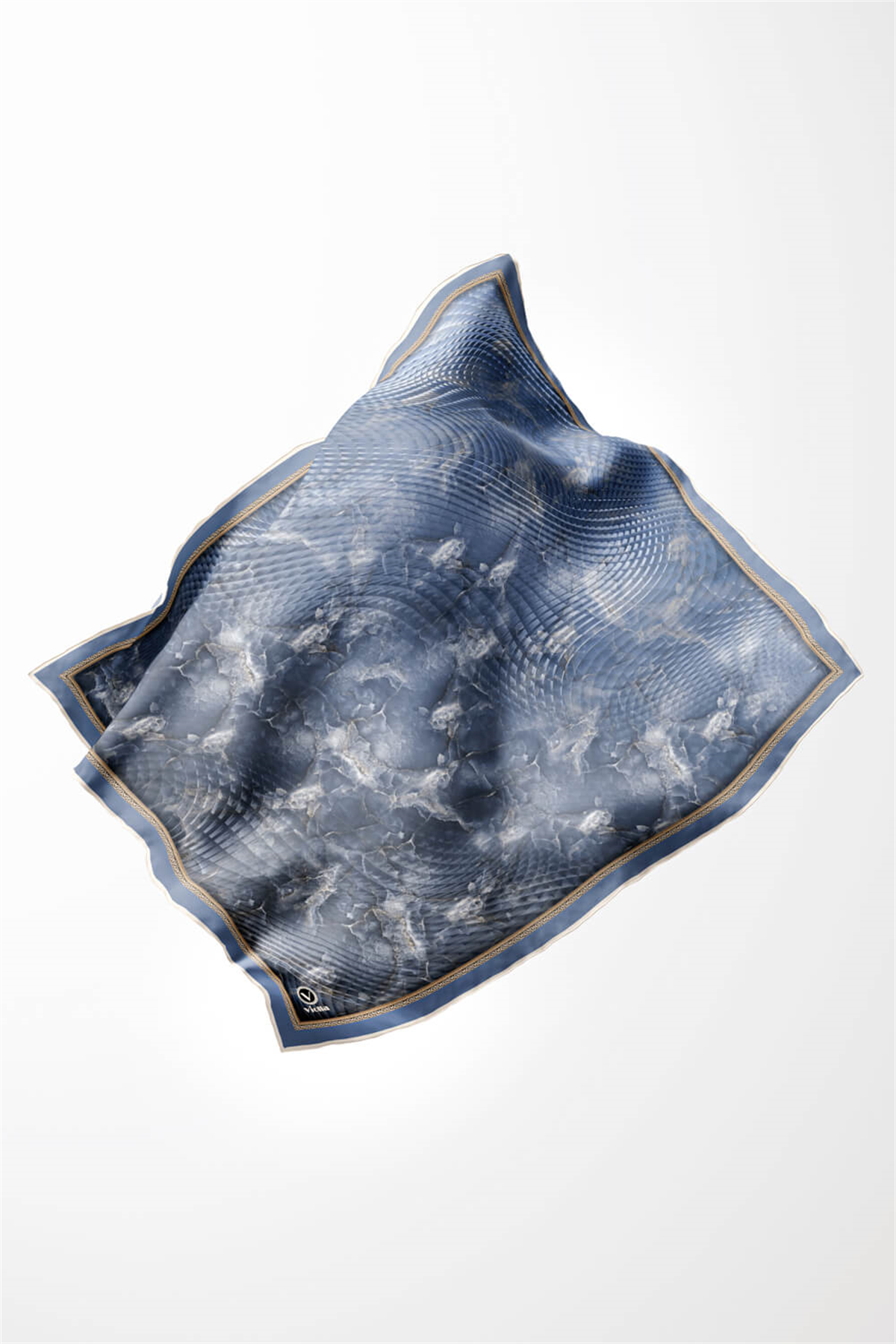 Twill Batik Desenli Bebe Mavisi Renkli 90x90 Eşarp (İpek İçermez) Kenar Dikiş Şekli El Dikişli