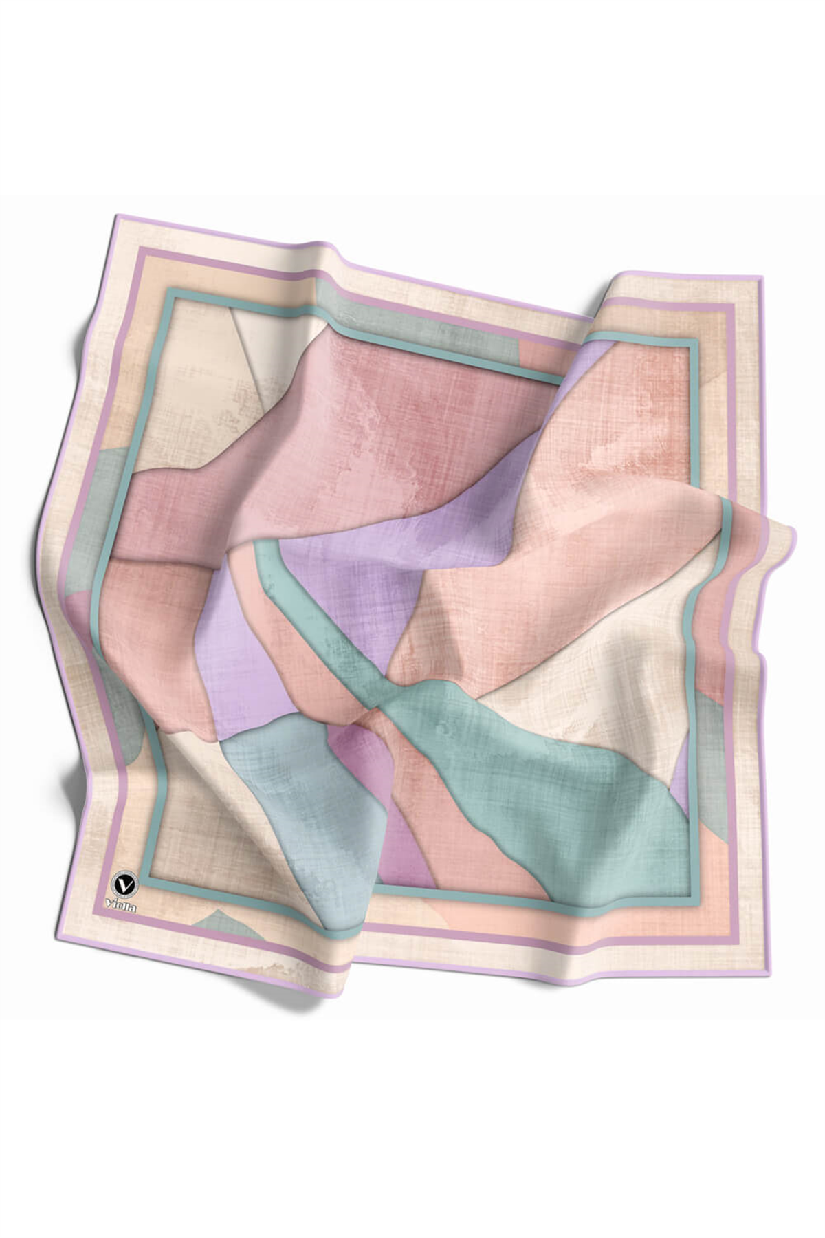 Twill Geometrik Desenli Lila Renkli 90x90 Eşarp (İpek İçermez) Kenar Dikiş Şekli El Dikişli