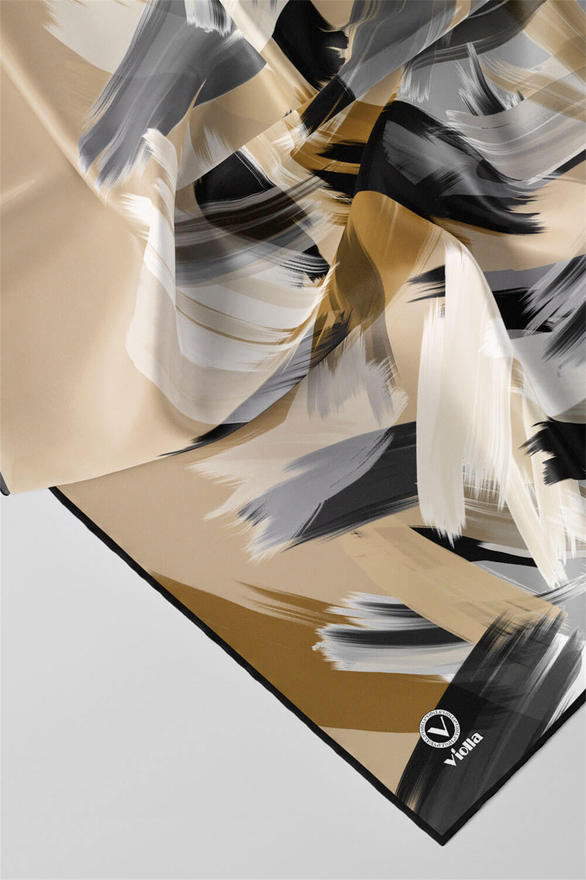 Twill Fırça Desenli Gri Renkli 90x90 Eşarp (İpek İçermez) Kenar Dikiş Şekli El Dikişli