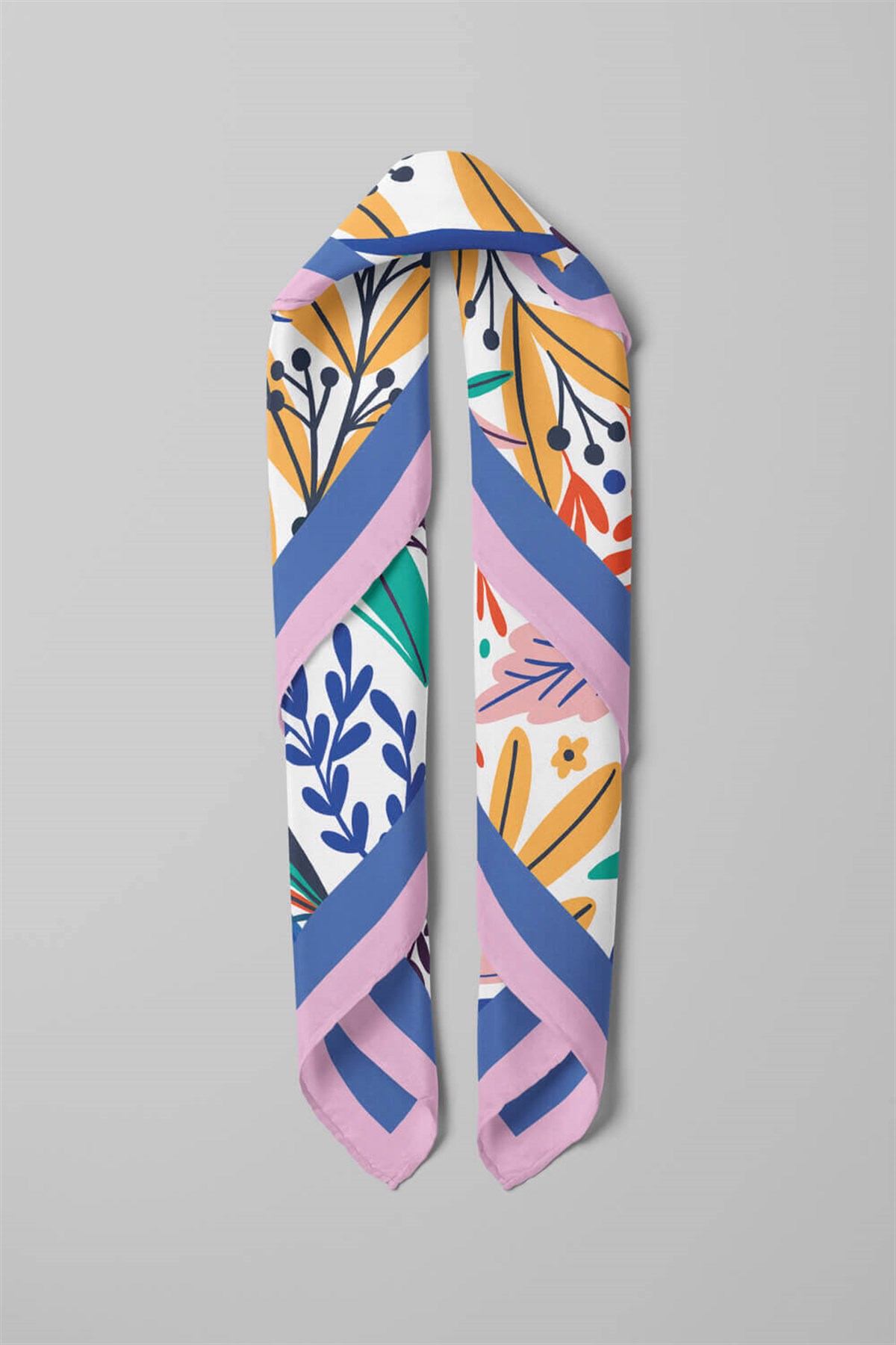 A15 Kadın Garden Desenli Bandana 50x50 Sarı Yeşil DG0165-22 Snz
