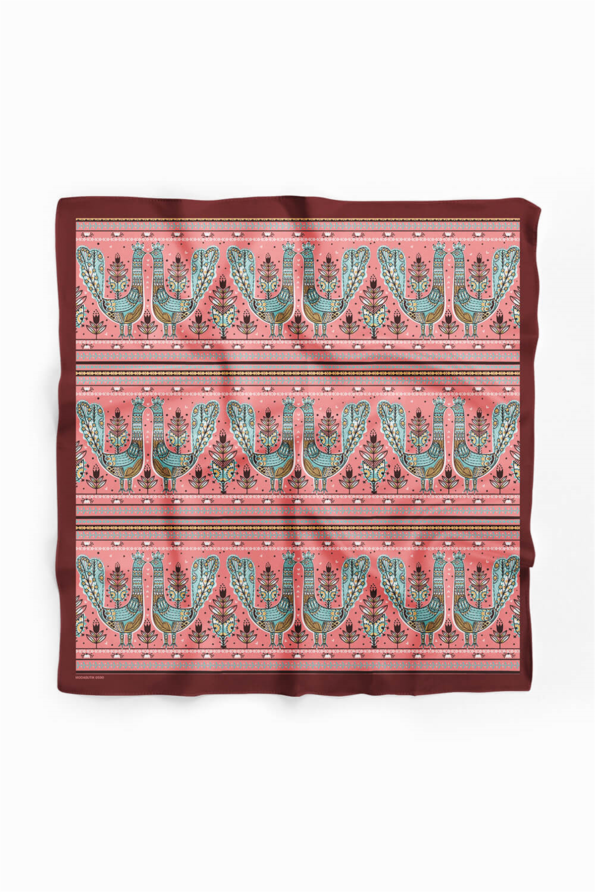 Z52 Kadın Pembe Tavuskuşu Etnik Desenli 50x50 Bandana