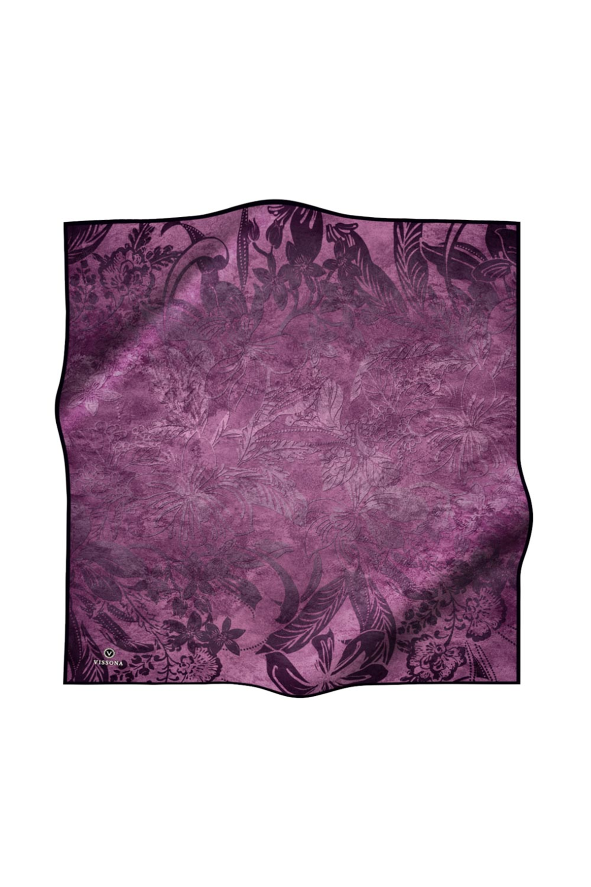 % 57 İpek % 43 Viskon Twill İpek Degradeli Yaprak  Desenli Lila Renkli 90x90 Eşarp Dikim Şekli : El Dikişi