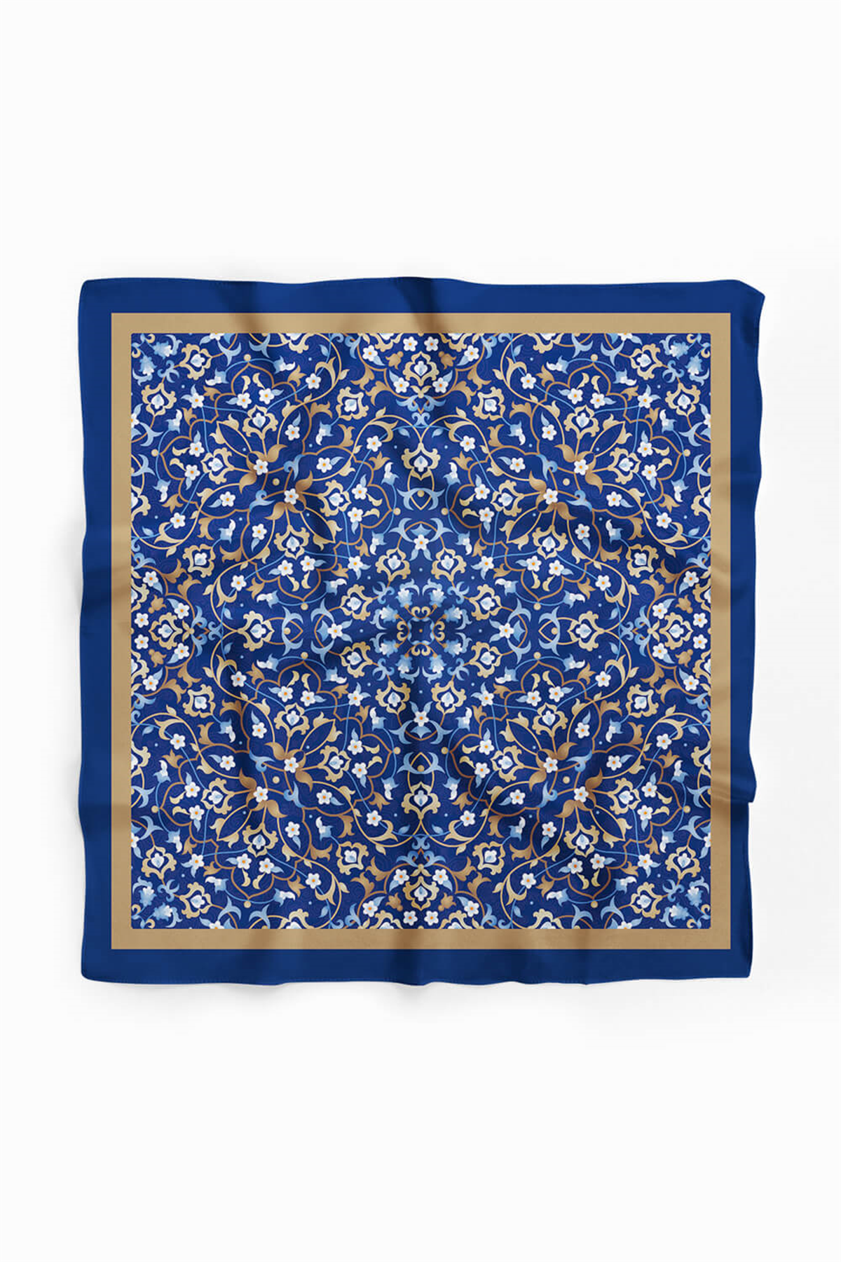 C36 Kadın Lacivert Dairesel Çiçek Desenli 50x50 Bandana HYL DG0623-22