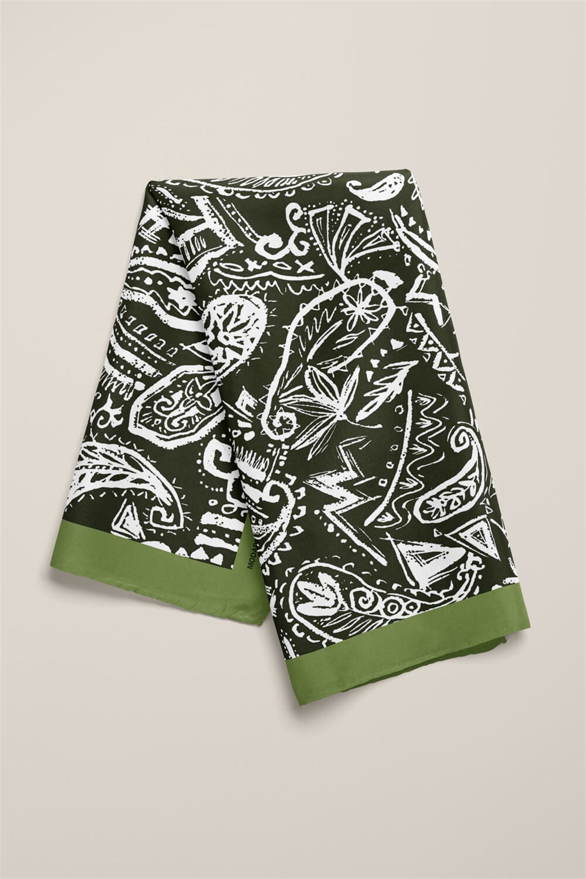 Violla D65 Kadın Egzotik Desenli Bandana 50x50 Koyu Yeşil DG0363-22