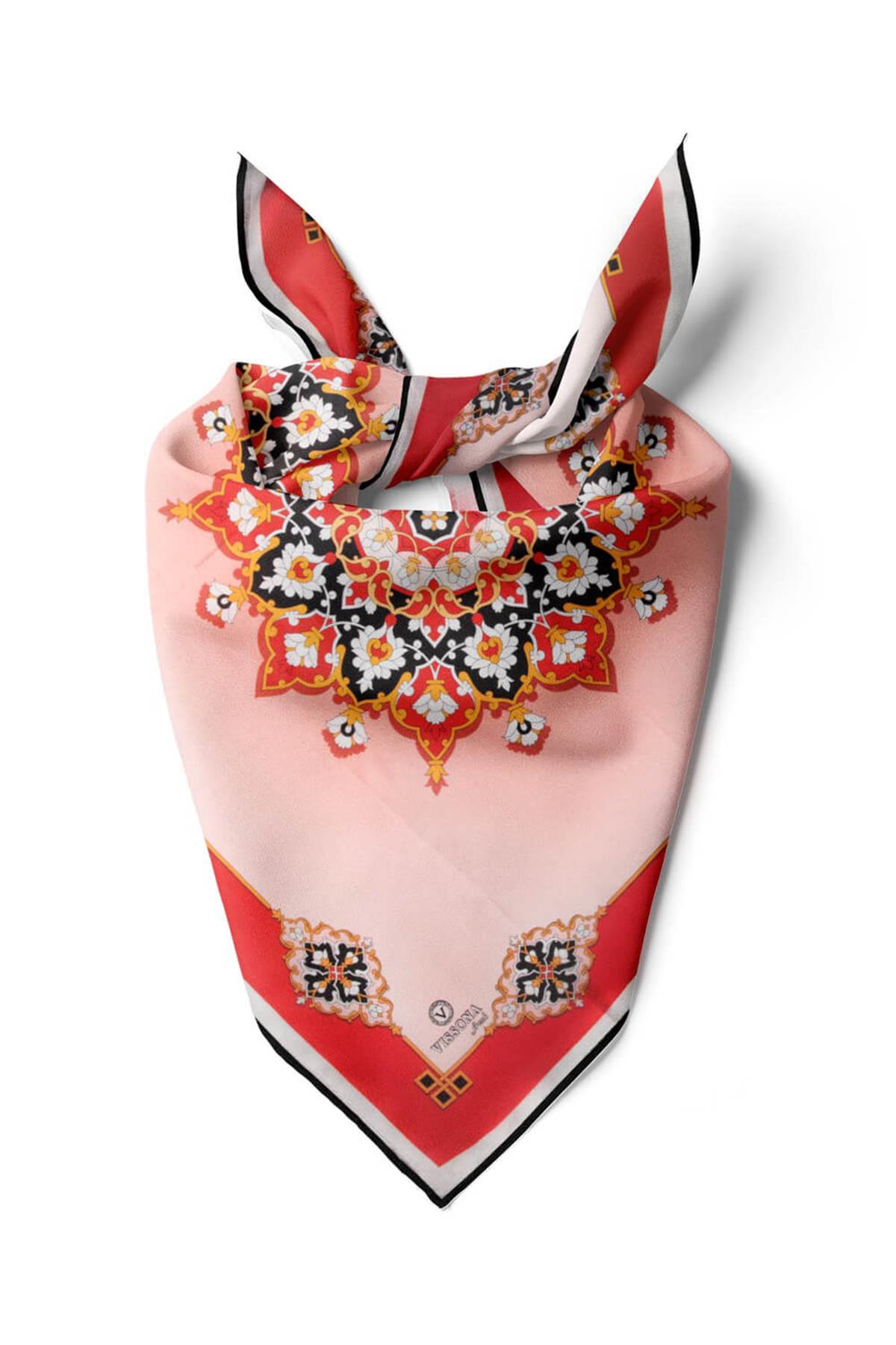 %100 İpek Kadın Desenli Bandana 80x80