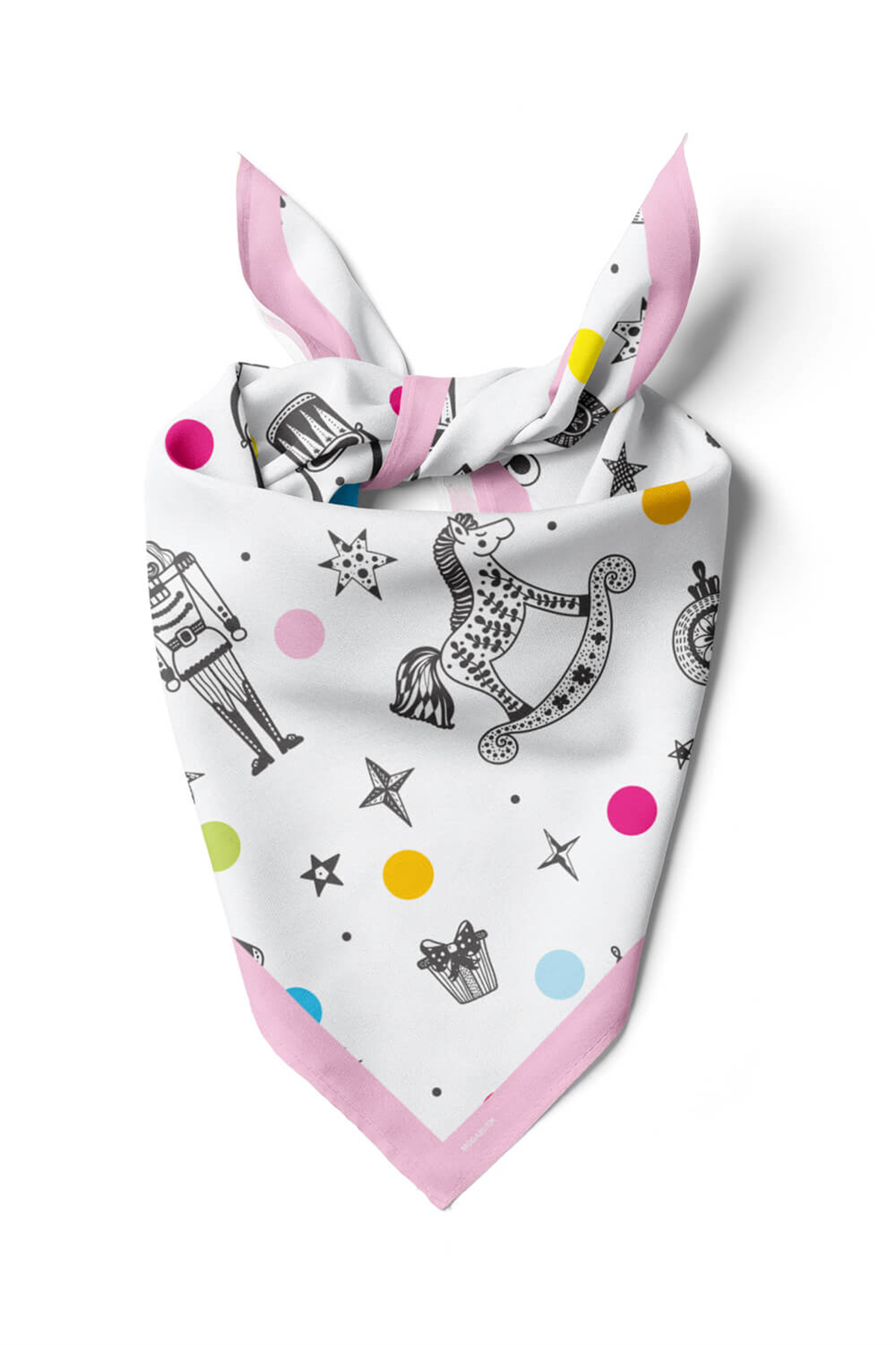 Y38 Kadın Comics Desenli Bandana 50x50 Beyaz DG0195-22