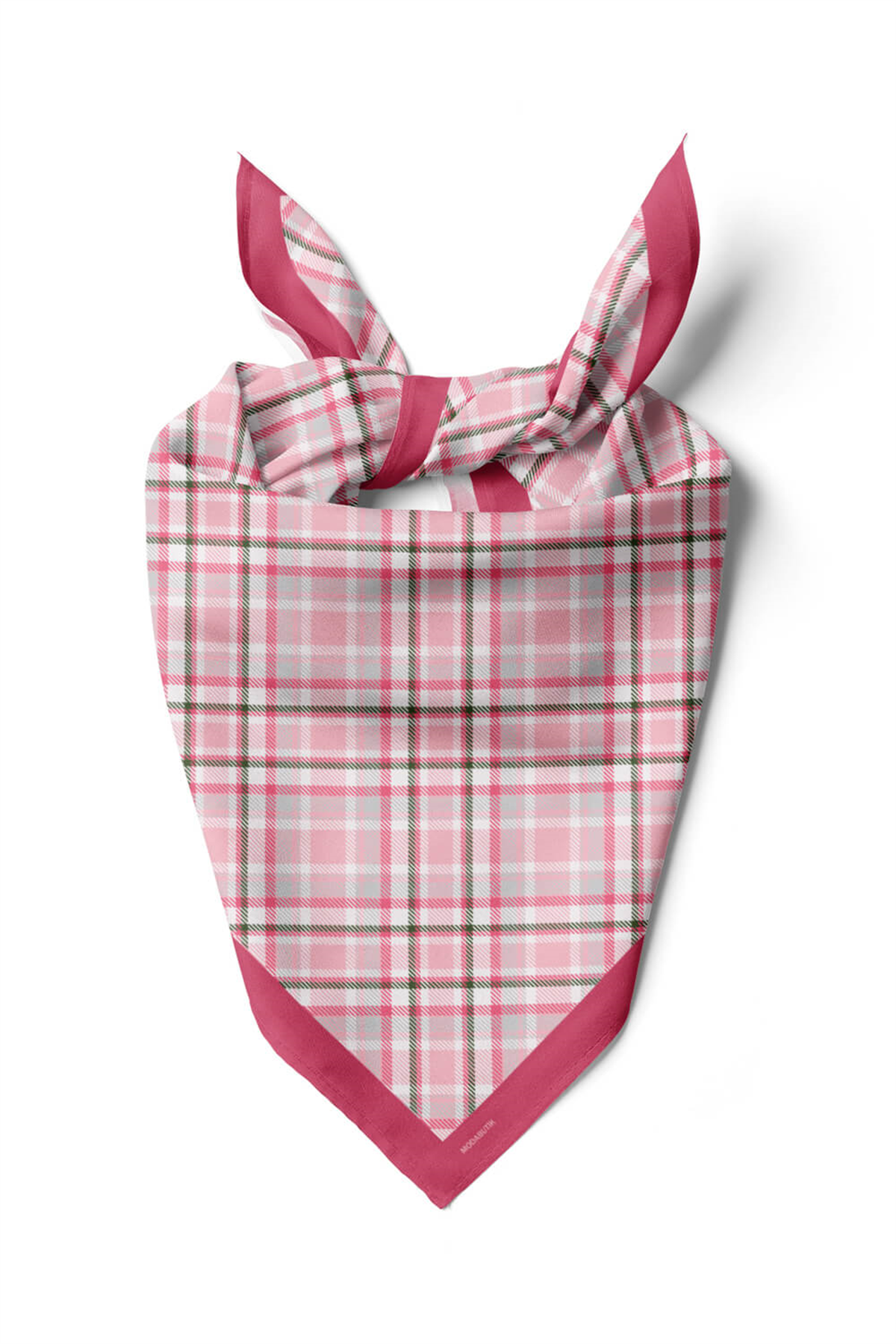 D82 Kadın Ekose  Desenli Bandana 50x50 Pembe DG0201-22