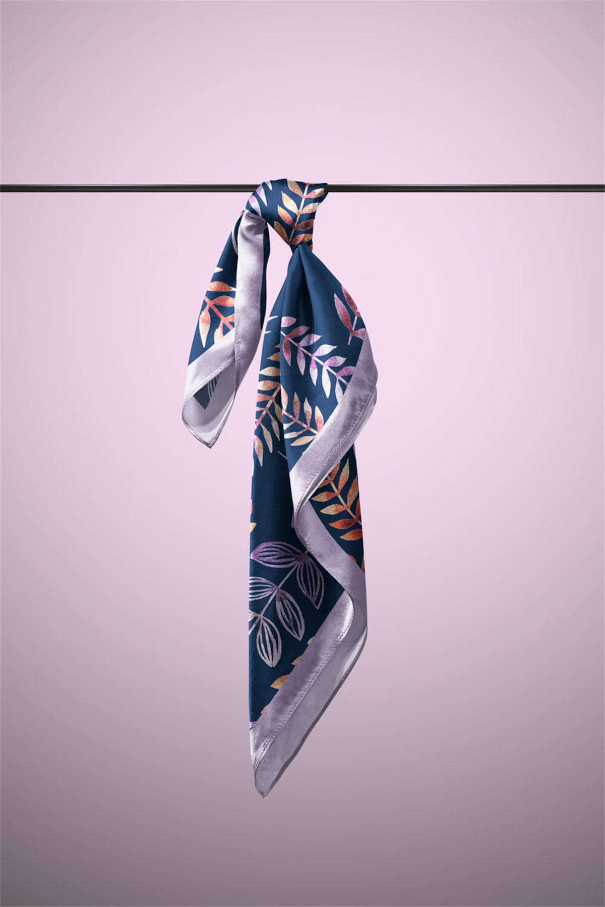 Y82 Kadın Yaprak Desenli Bandana 50x50 Mavi DG0465-22