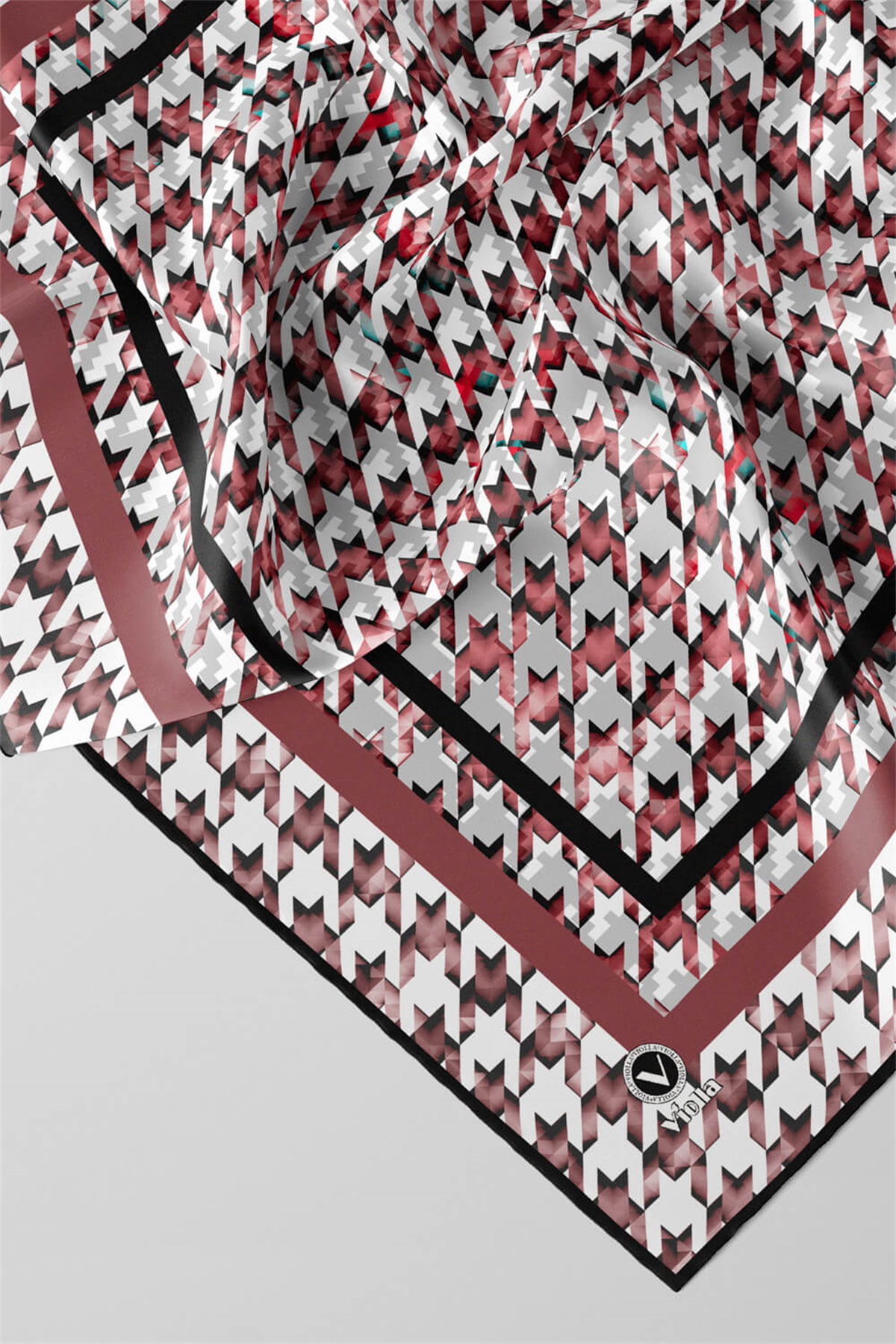 Twill Kazayağı Desenli Gül Kurusu Renkli 90x90 Eşarp (İpek İçermez) Kenar Dikiş Şekli El Dikişli