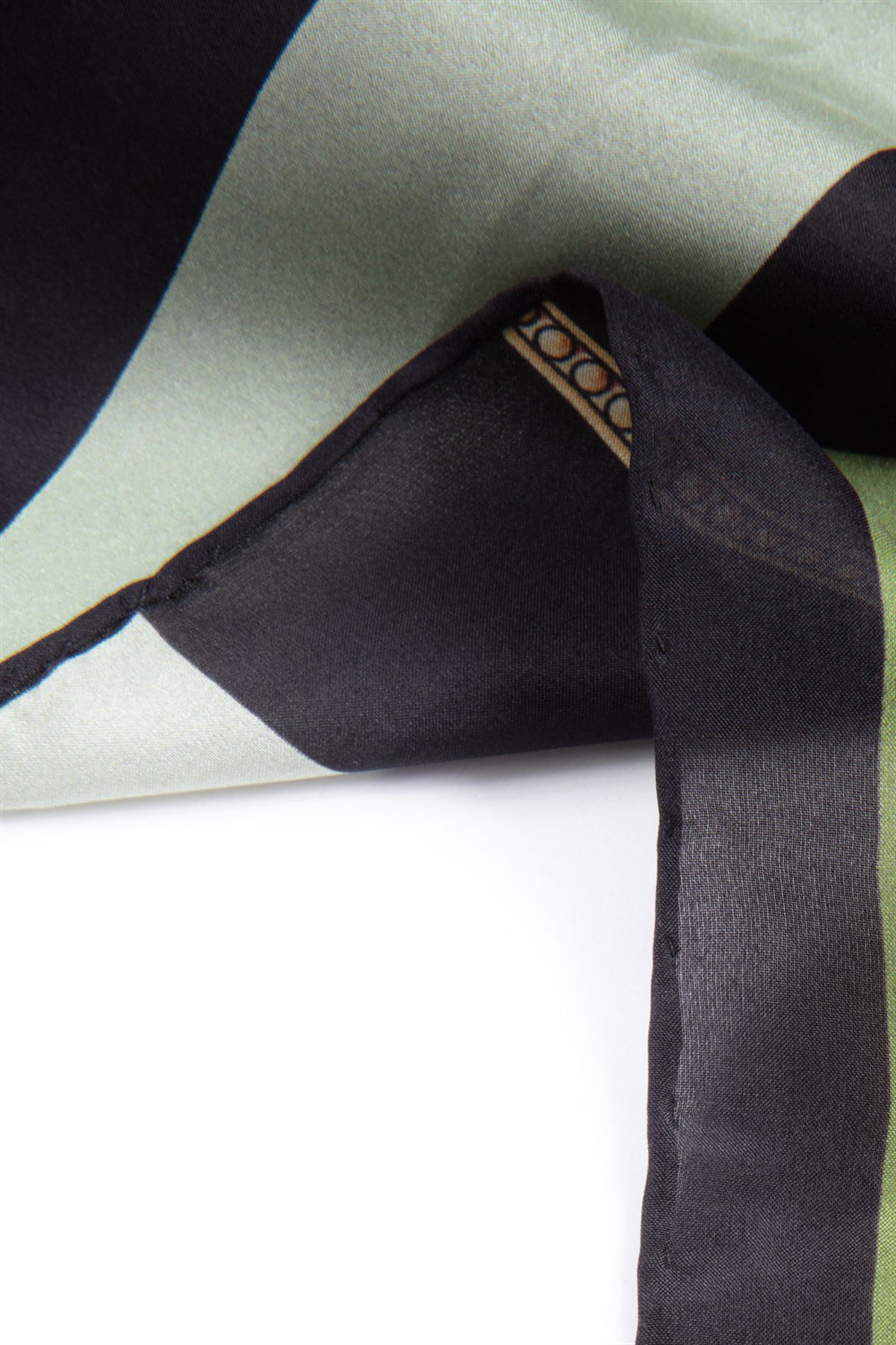 %100 İpek Şerit Ve Varak Desenli Haki - Siyah Renkli 92x210 Şal