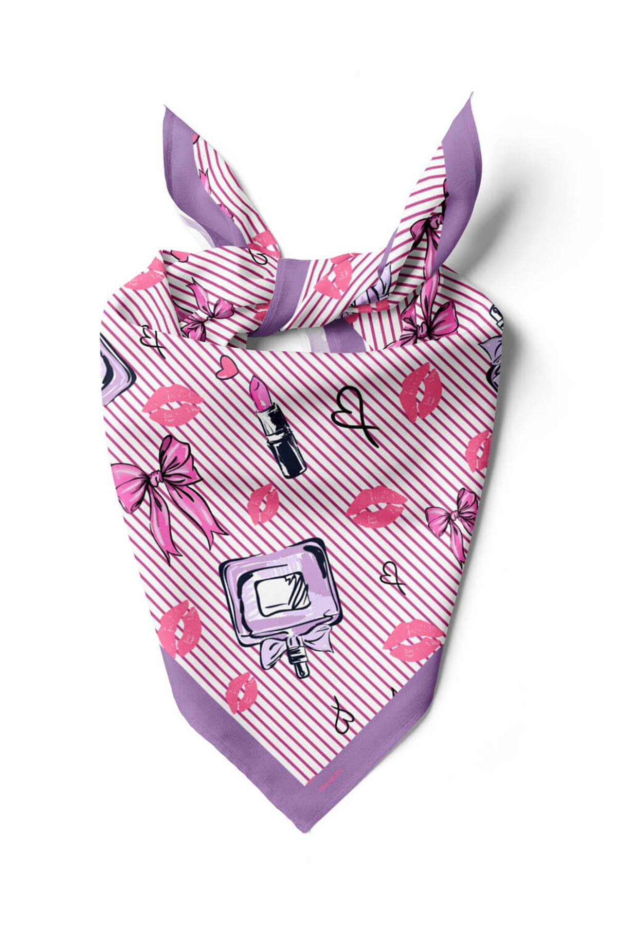 Violla V21 Kadın Aşk Desenli Bandana 50x50 Pembe DG0444-22
