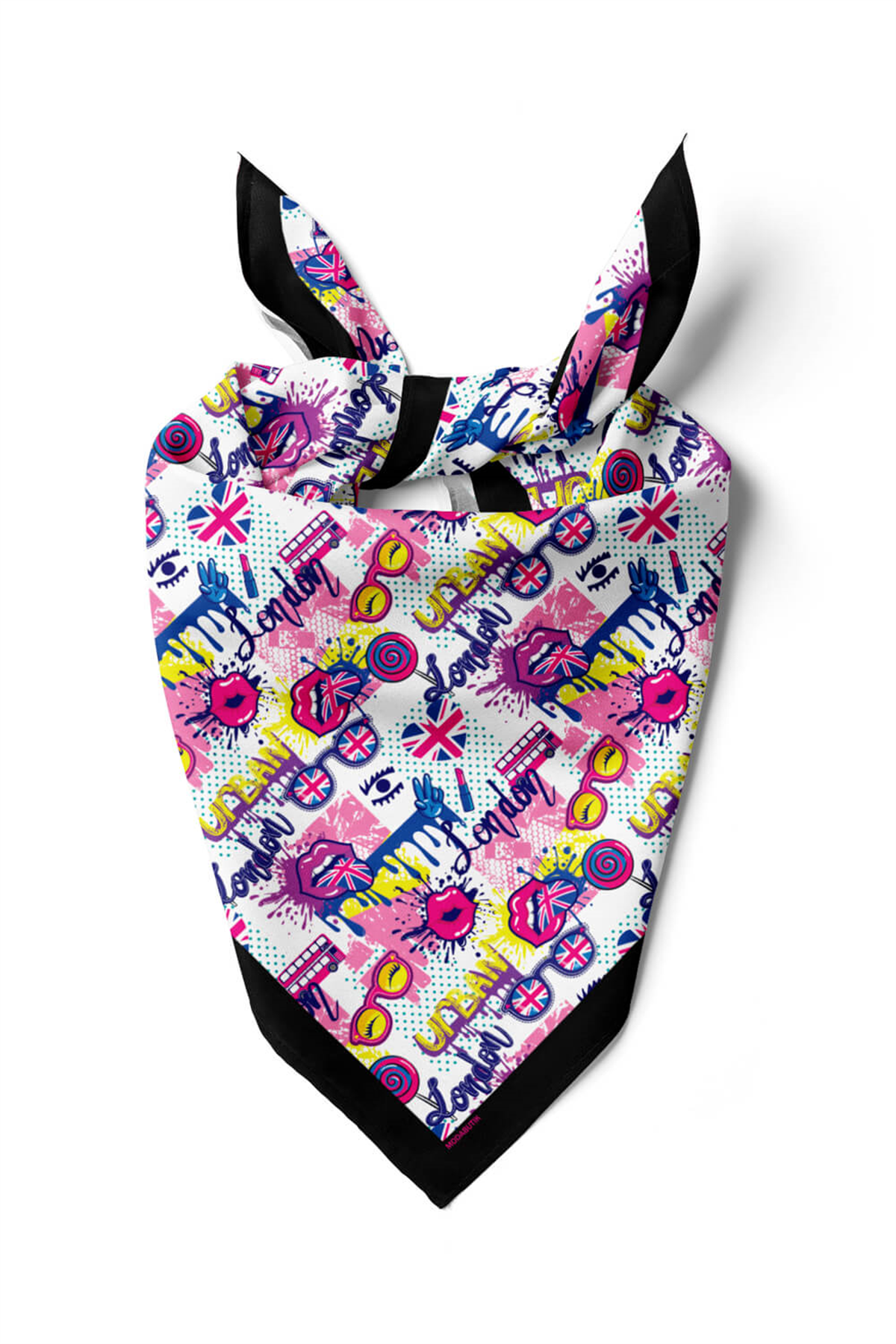 V28 Kadın Pembe Mavi London Desen Desenli 50x50 Bandana HYL DG0774-22