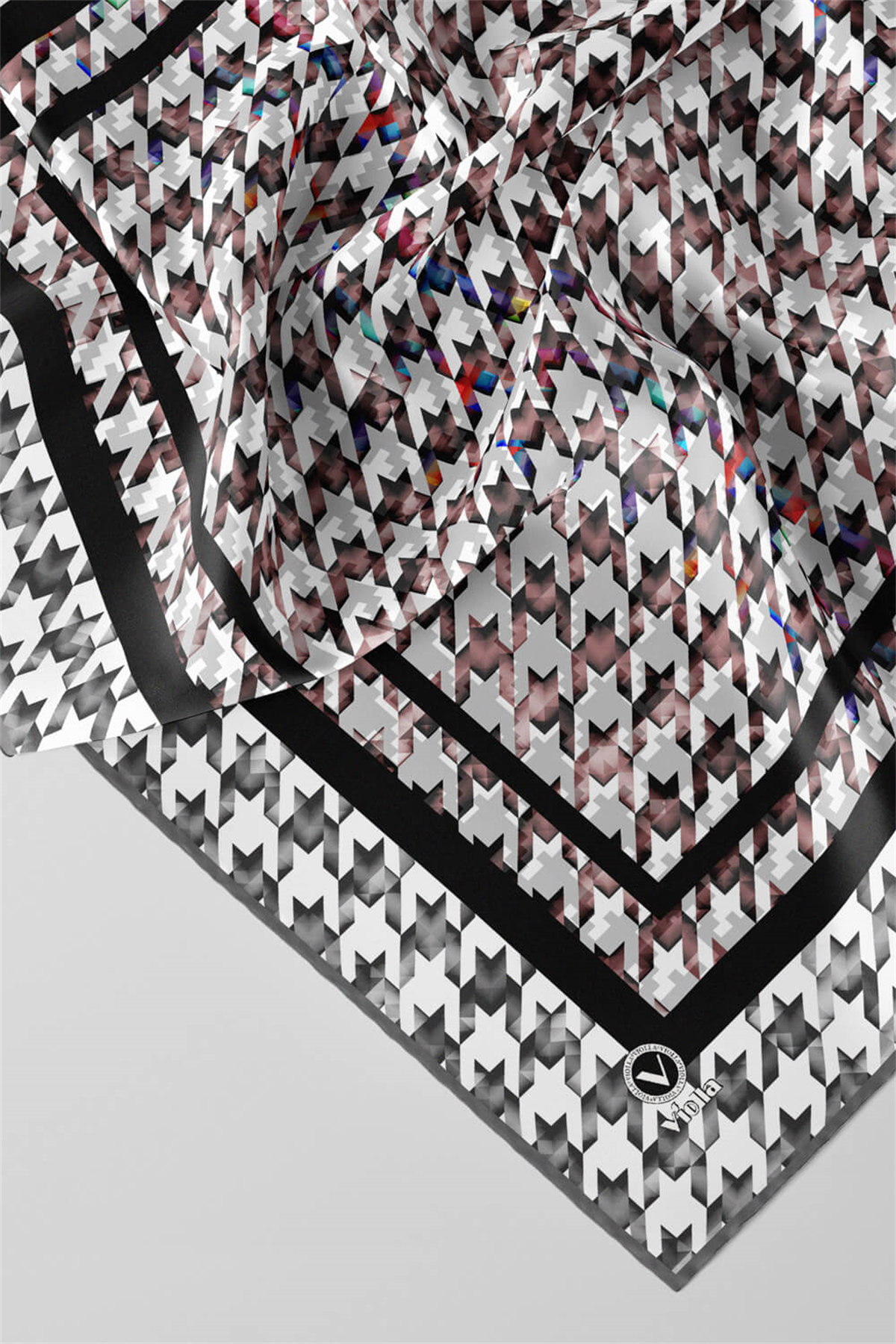 Twill Kazayağı Desenli Gri Renkli 90x90 Eşarp (İpek İçermez) Kenar Dikiş Şekli El Dikişli