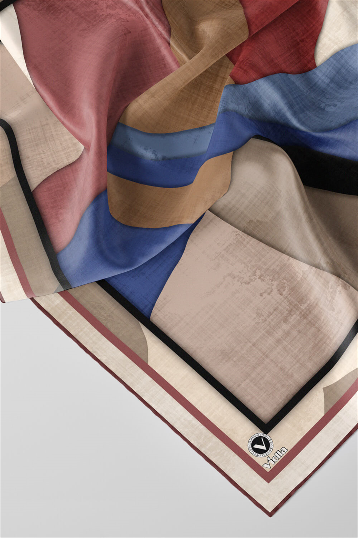Twill Geometrik Desenli Gül Kurusu Renkli 90x90 Eşarp (İpek İçermez) Kenar Dikiş Şekli El Dikişli