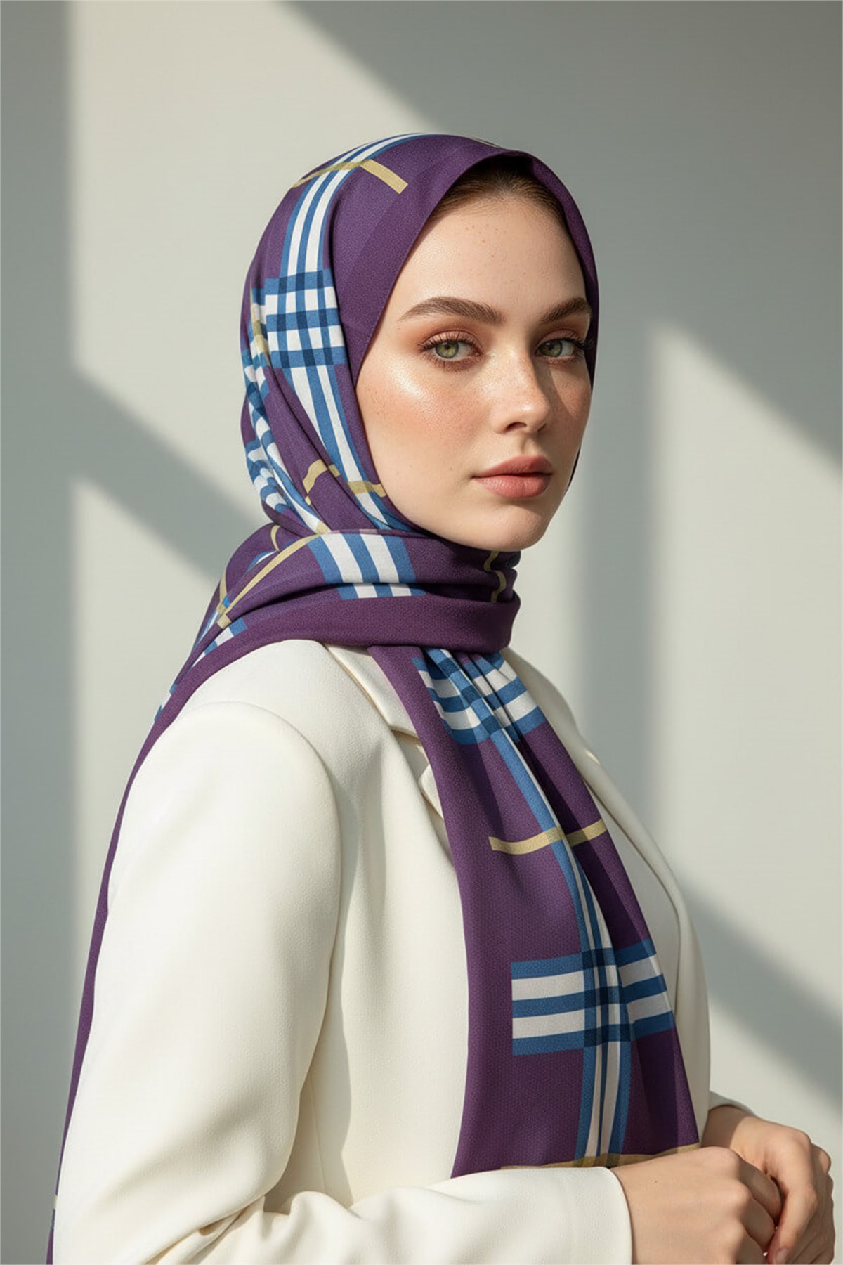 KREP EKOSE DESENLİ MÜRDÜM RENKLİ 75X195 KIRIŞMAZ ŞAL