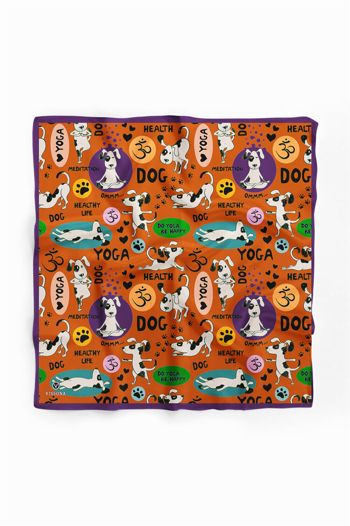 %100 İPEK YOGA KÖPEK DESENLİ KADIN BANDANA 50X50