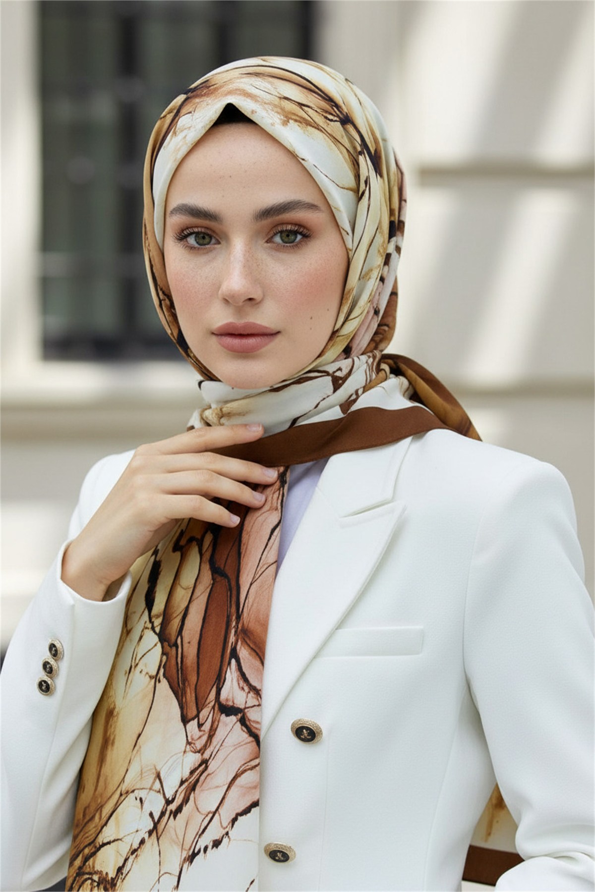 KREP BATİK DESENLİ HARDAL RENKLİ 75X195 KIRIŞMAZ ŞAL