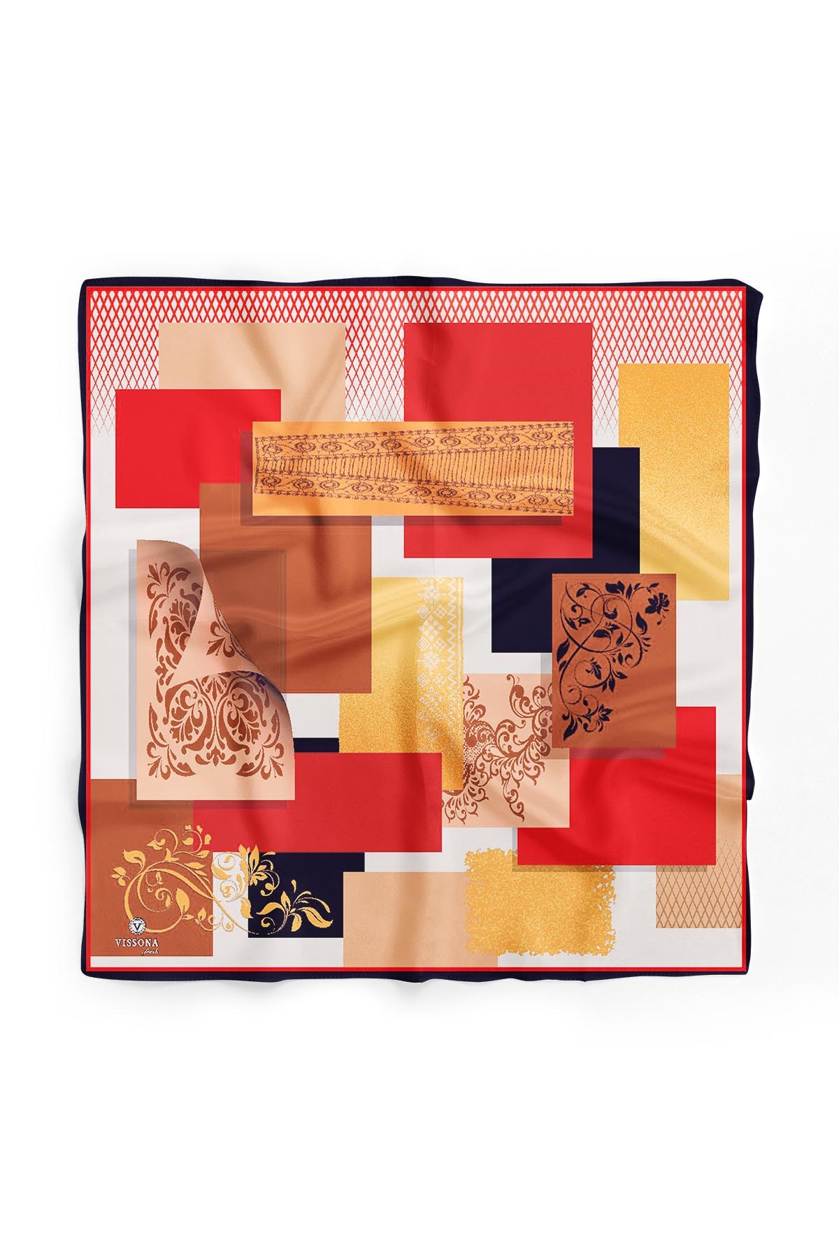 %100 İpek Kadın Desenli Bandana 80x80