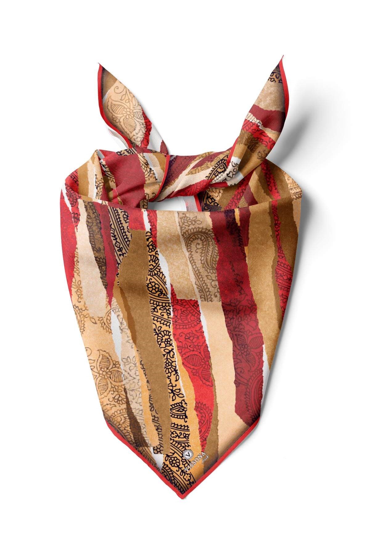 %100 İpek Kadın Desenli Bandana 80x80